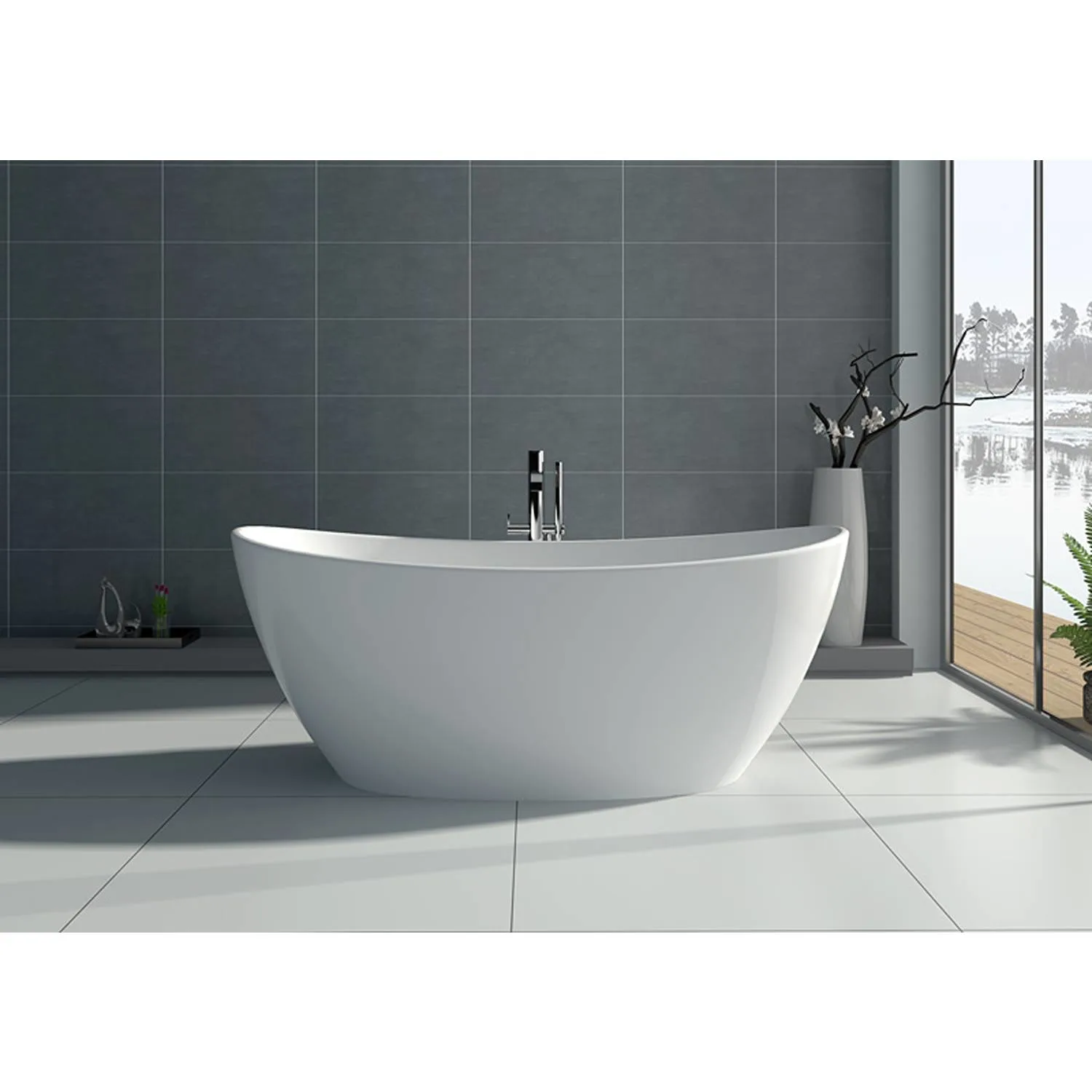 Legion Furniture 64.2 Inch No Faucet Matt White Solid Surface Bathtub - image 8