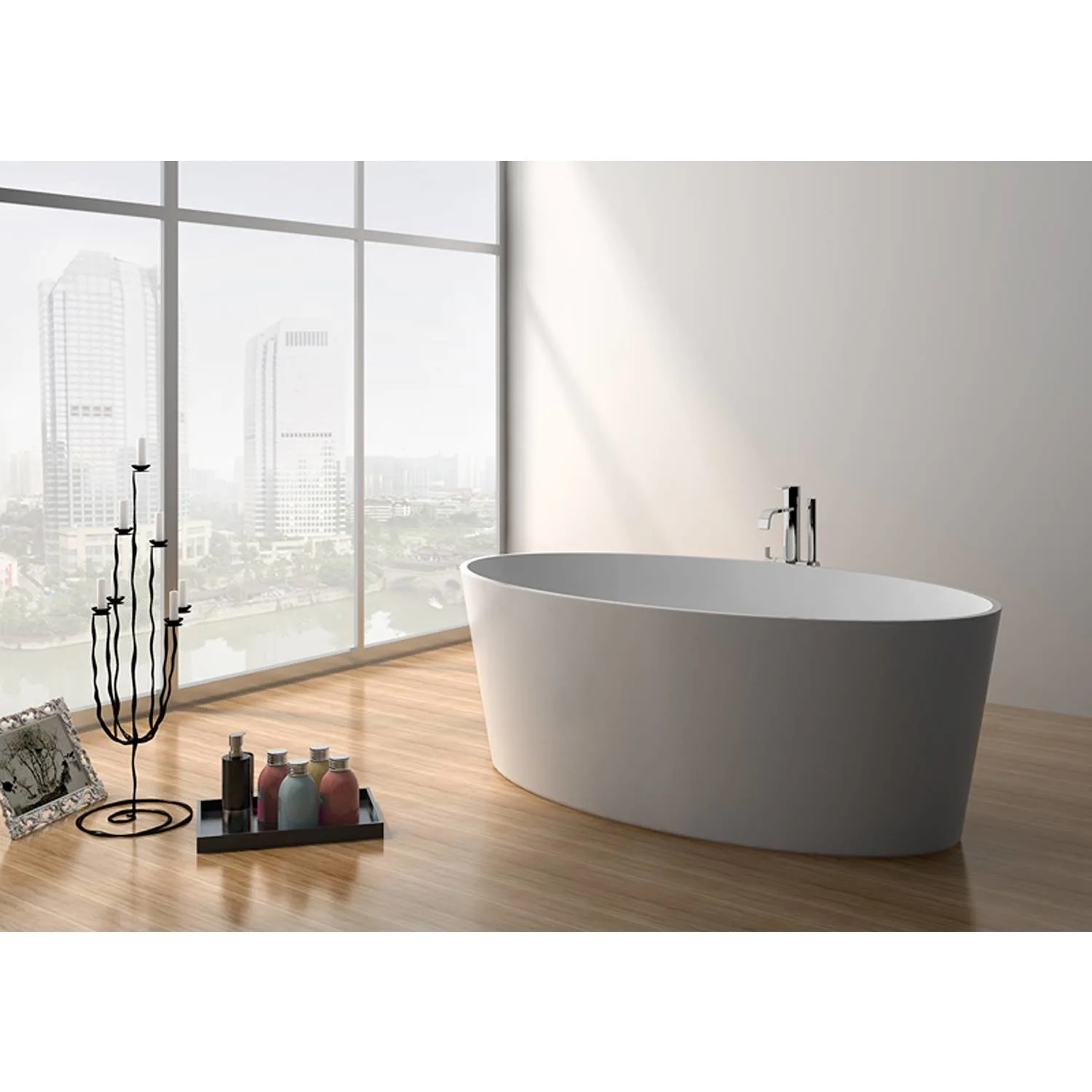 Legion Furniture 63 Inch No Faucet Matt White Solid Surface Bathtub - image 6