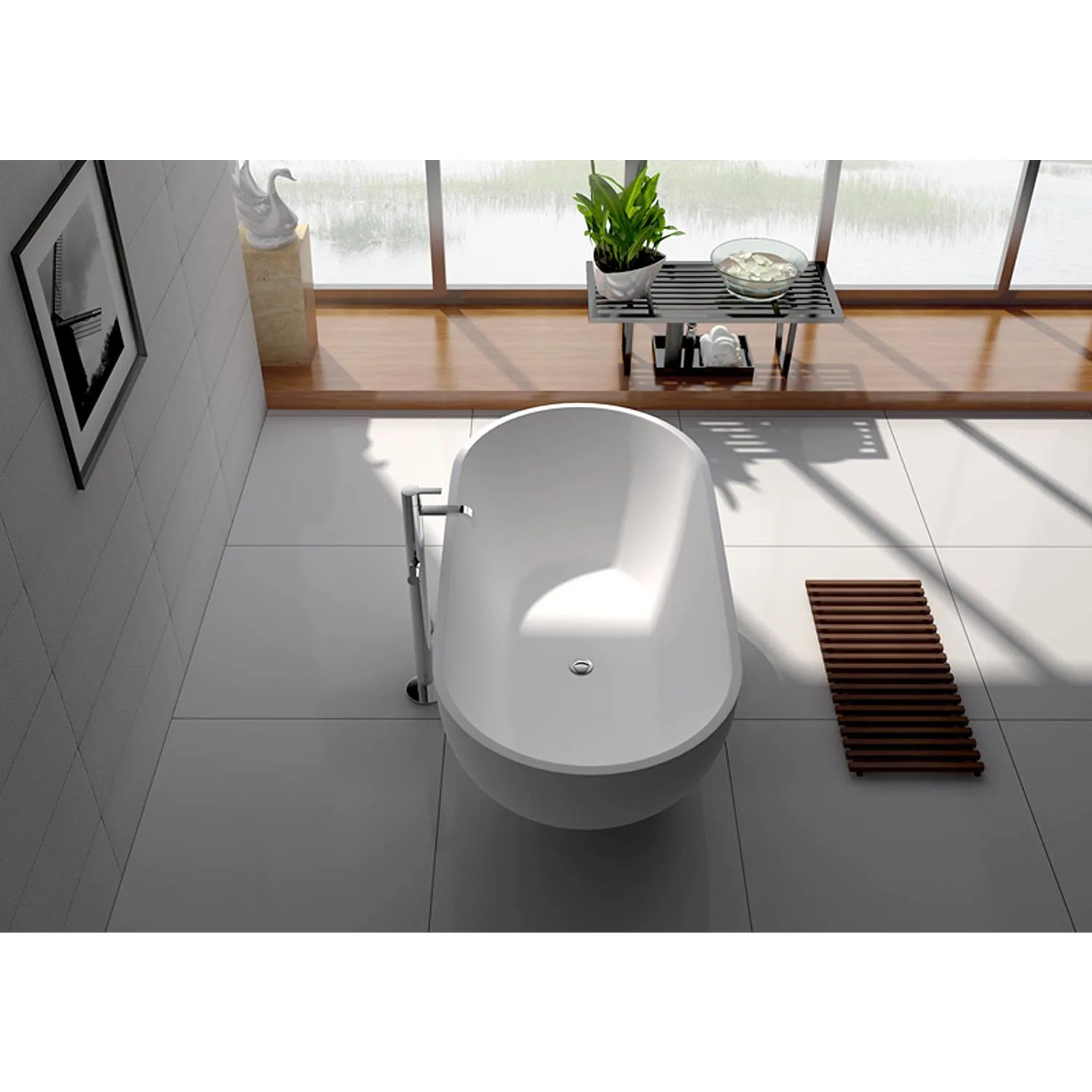 Legion Furniture 70.1 Inch No Faucet Matt White Solid Surface Bathtub - image 10