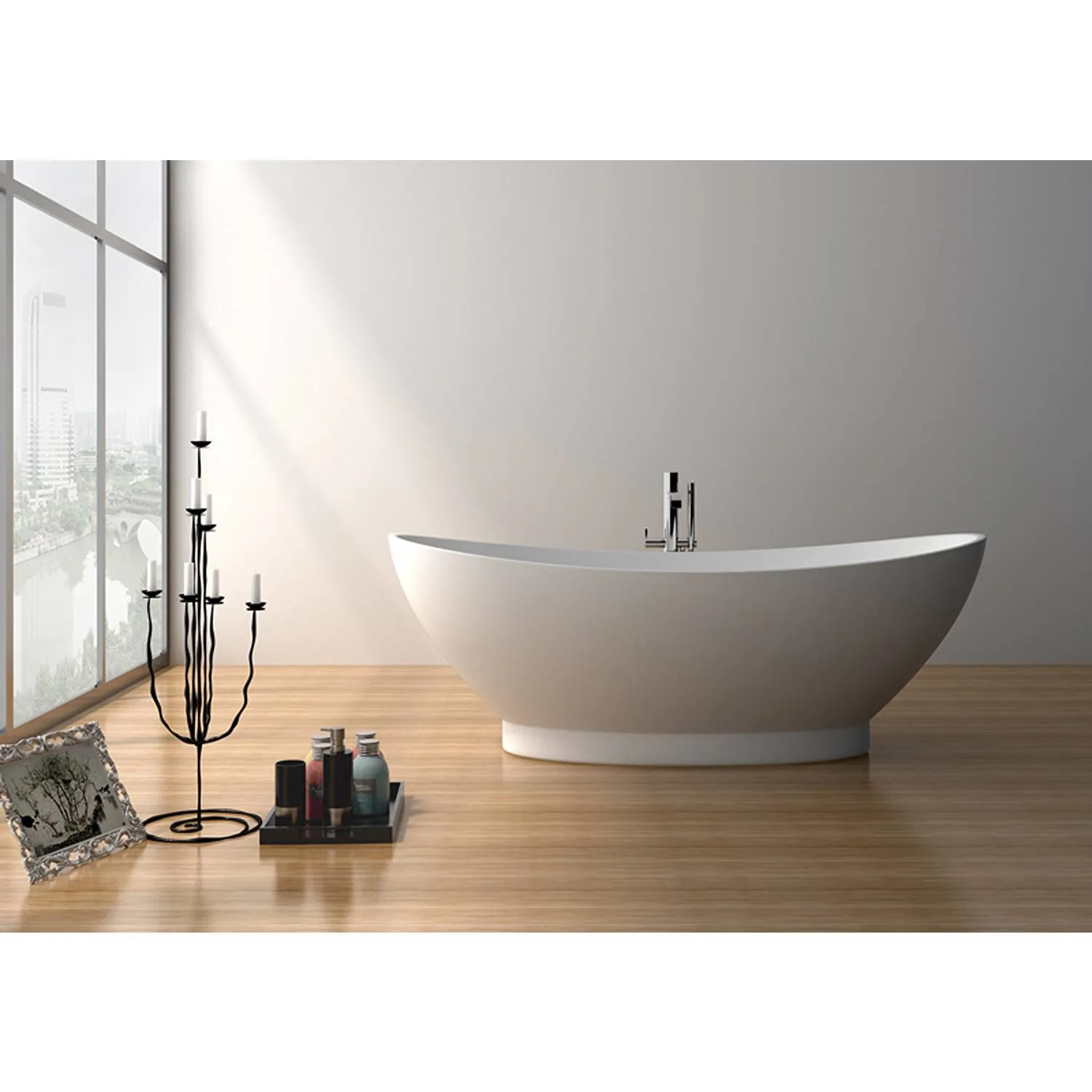 Legion Furniture 70.7 Inch No Faucet Matt White Solid Surface Bathtub - image 8