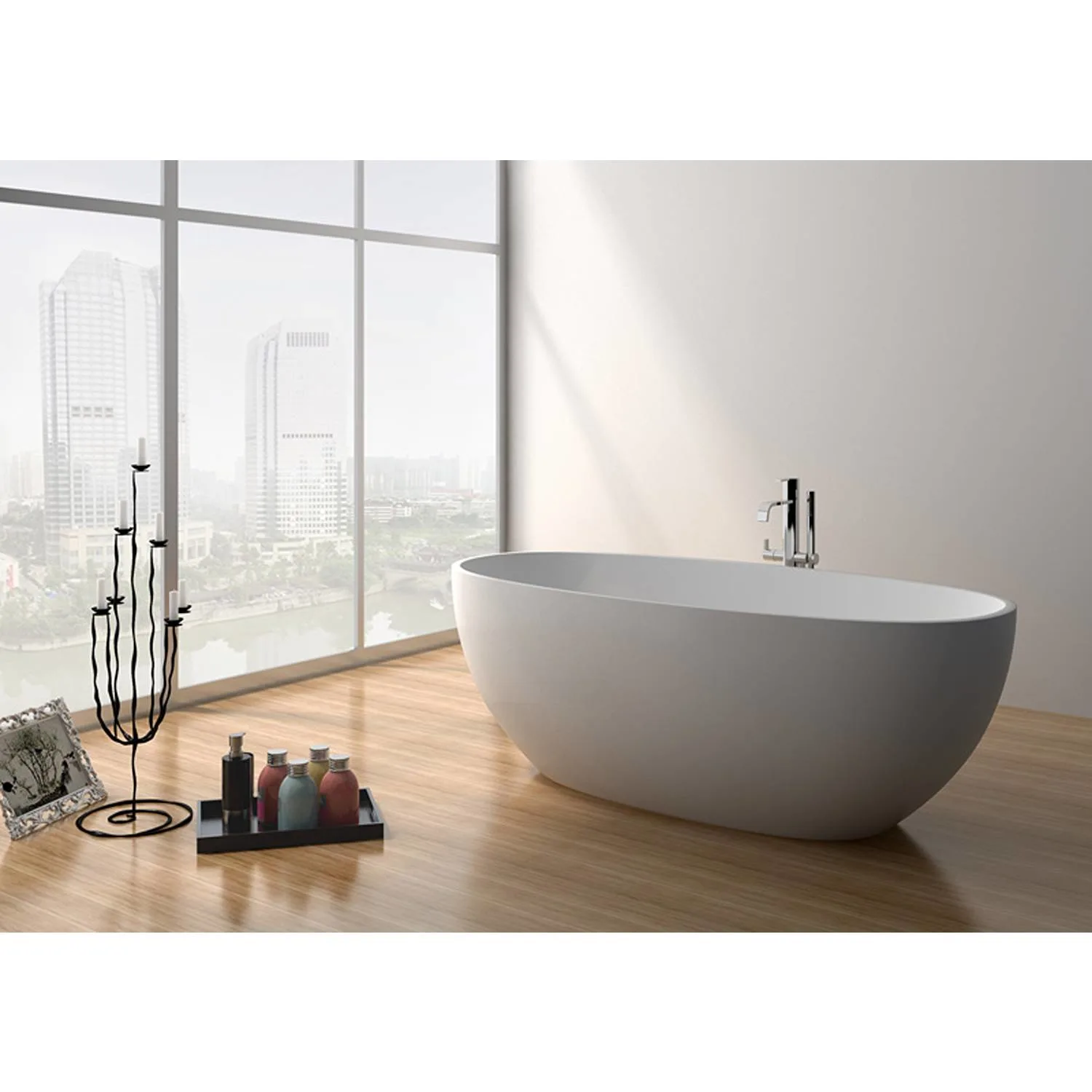 Legion Furniture 65 Inch No Faucet Matt White Solid Surface Bathtub - image 6