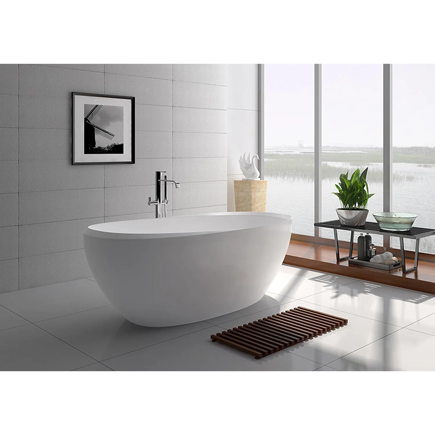 Legion Furniture 65 Inch No Faucet Matt White Solid Surface Bathtub - image 5