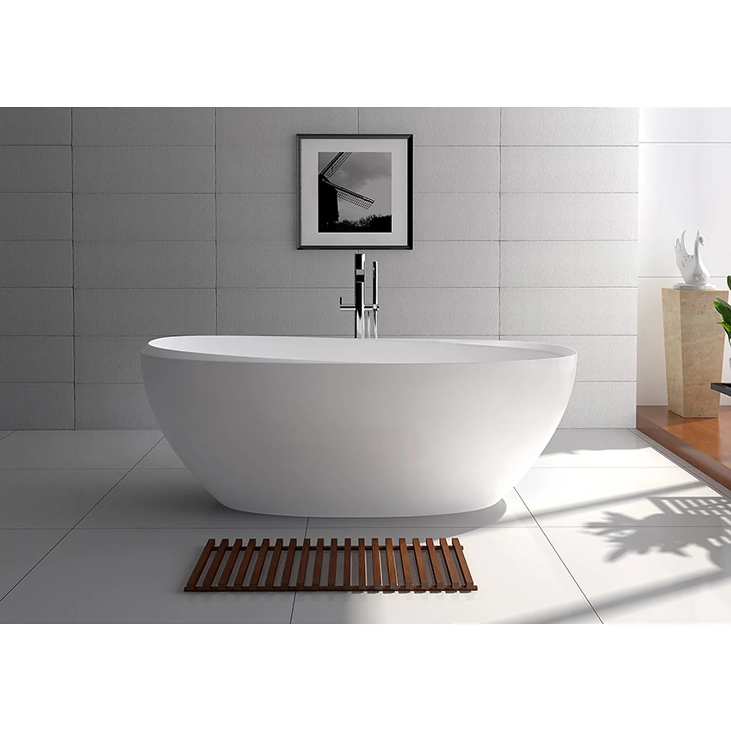 Legion Furniture 65 Inch No Faucet Matt White Solid Surface Bathtub - image 8
