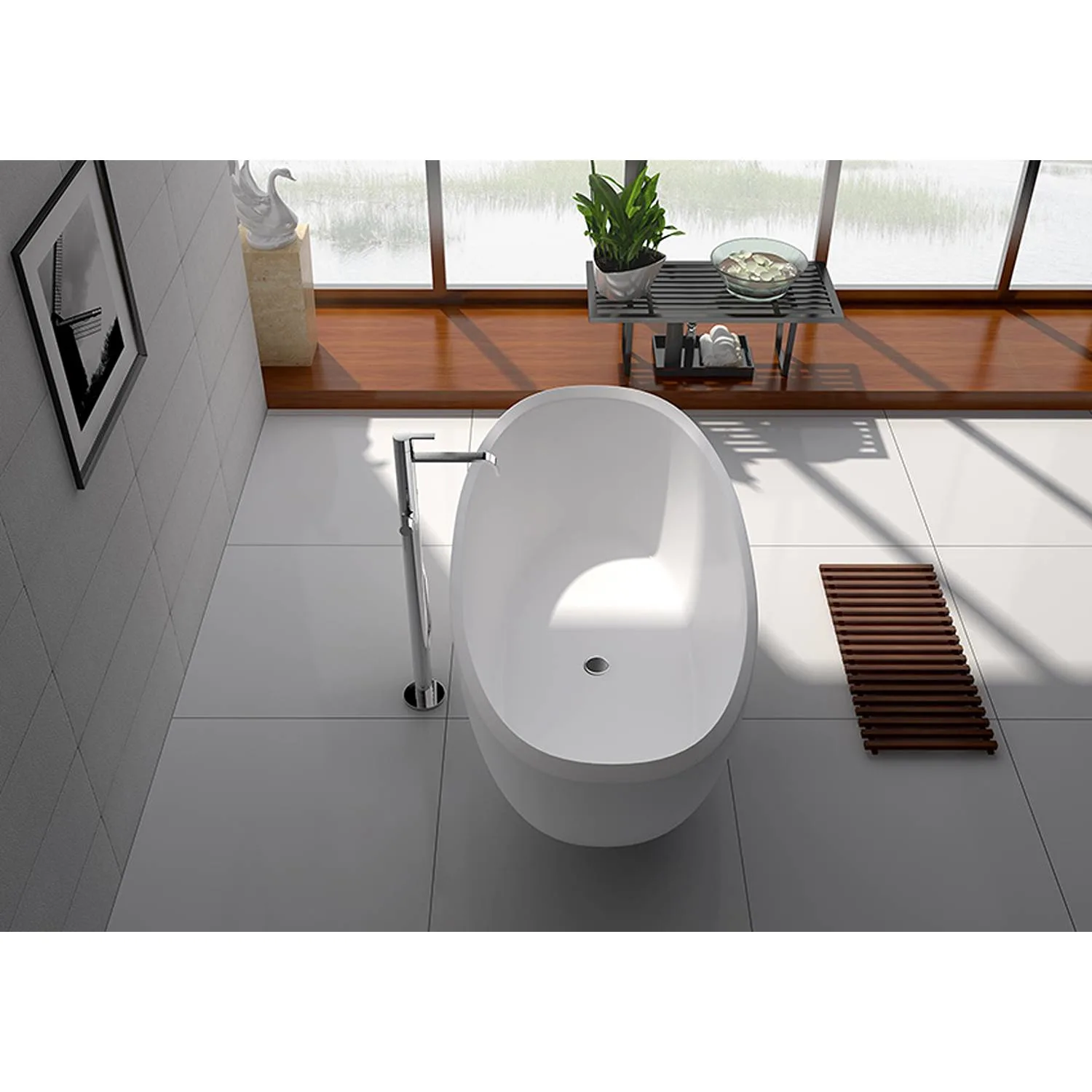 Legion Furniture 65 Inch No Faucet Matt White Solid Surface Bathtub - image 10
