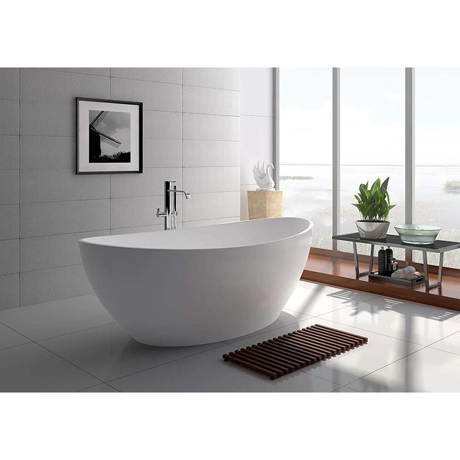 Legion Furniture 63 Inch No Faucet Matt White Solid Surface Bathtub - image 2