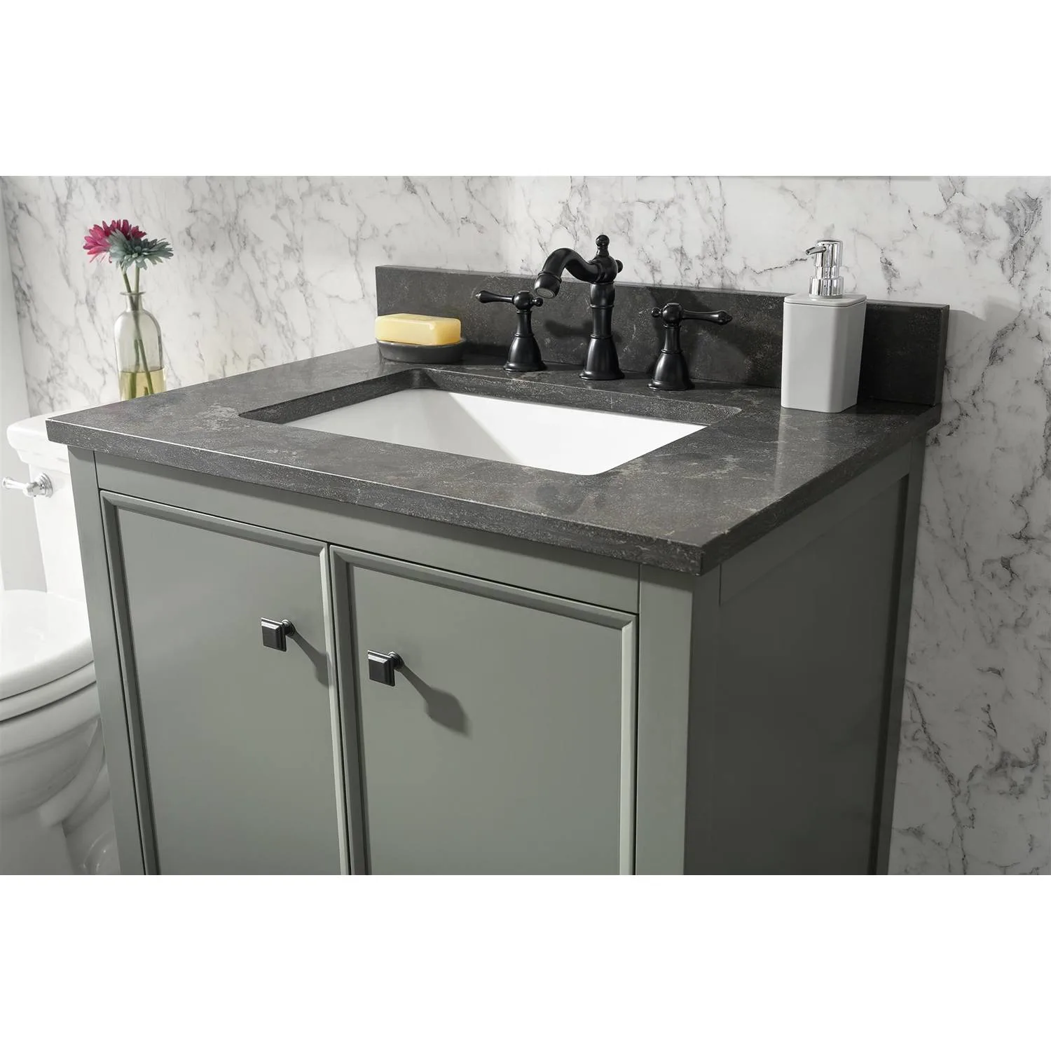 Legion Furniture 30 Inch Blue Lime Stone Top Pewter Green Vanity Cabinet - image 4