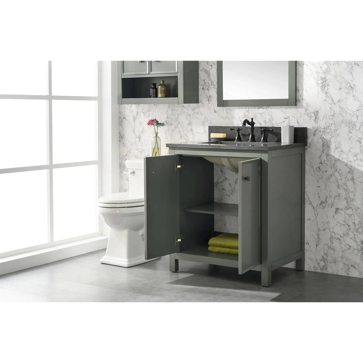 Legion Furniture 30 Inch Blue Lime Stone Top Pewter Green Vanity Cabinet - image 7