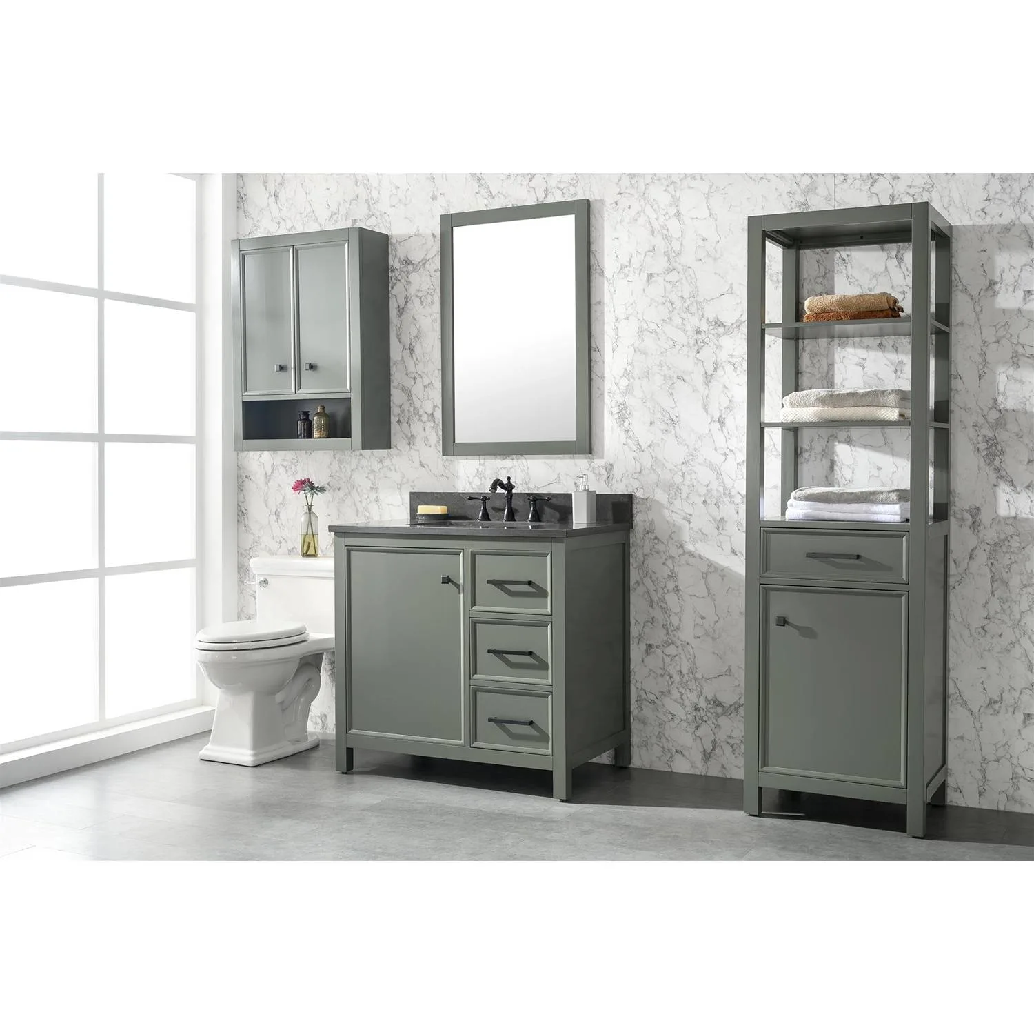Legion Furniture 36 Inch Blue Lime Stone Top Pewter Green Vanity Cabinet - image 2