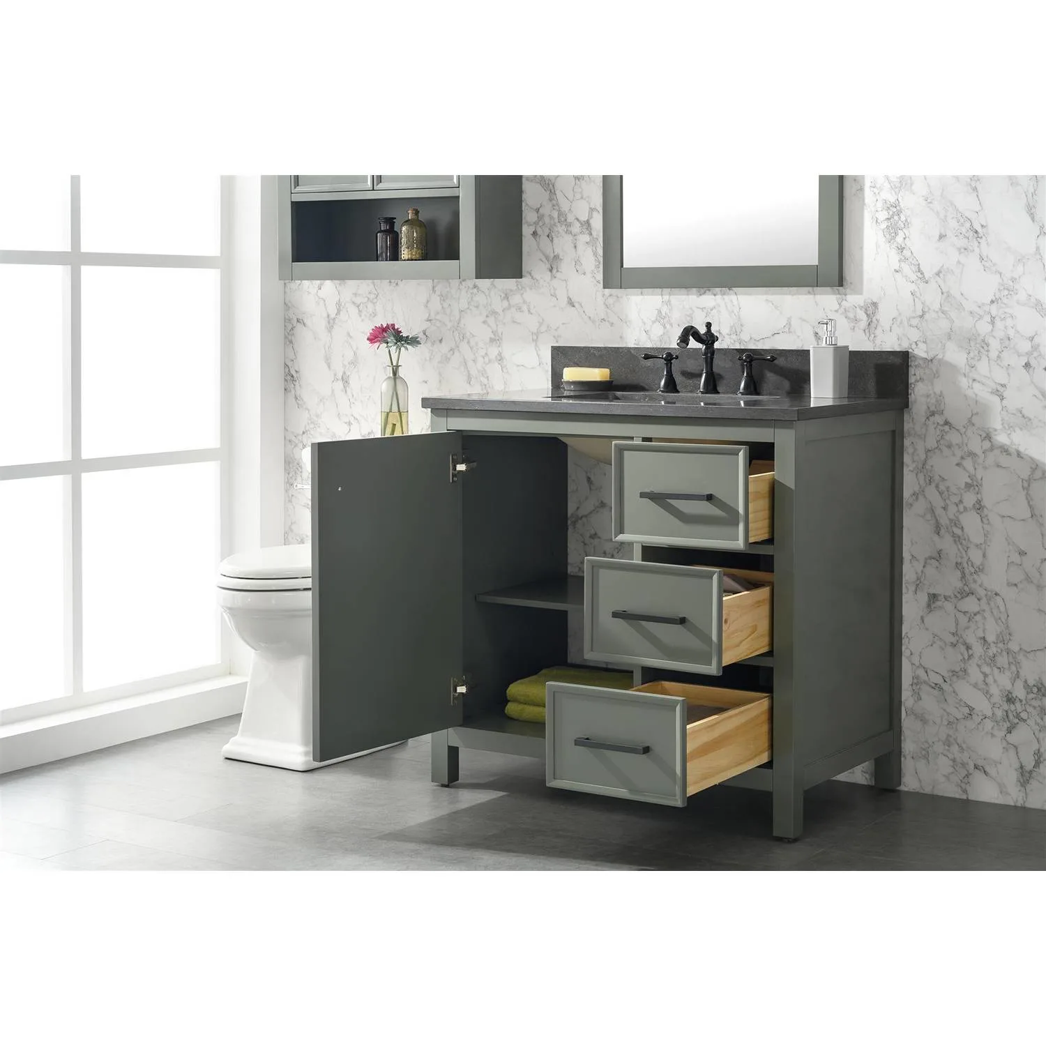 Legion Furniture 36 Inch Blue Lime Stone Top Pewter Green Vanity Cabinet - image 12