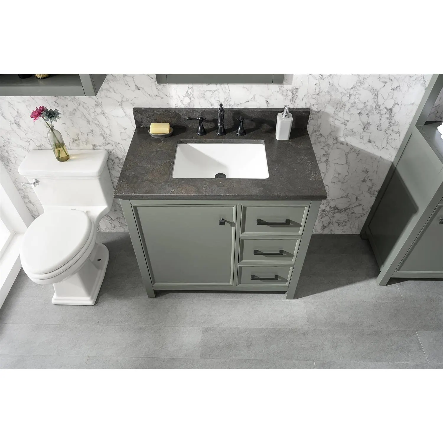 Legion Furniture 36 Inch Blue Lime Stone Top Pewter Green Vanity Cabinet - image 15