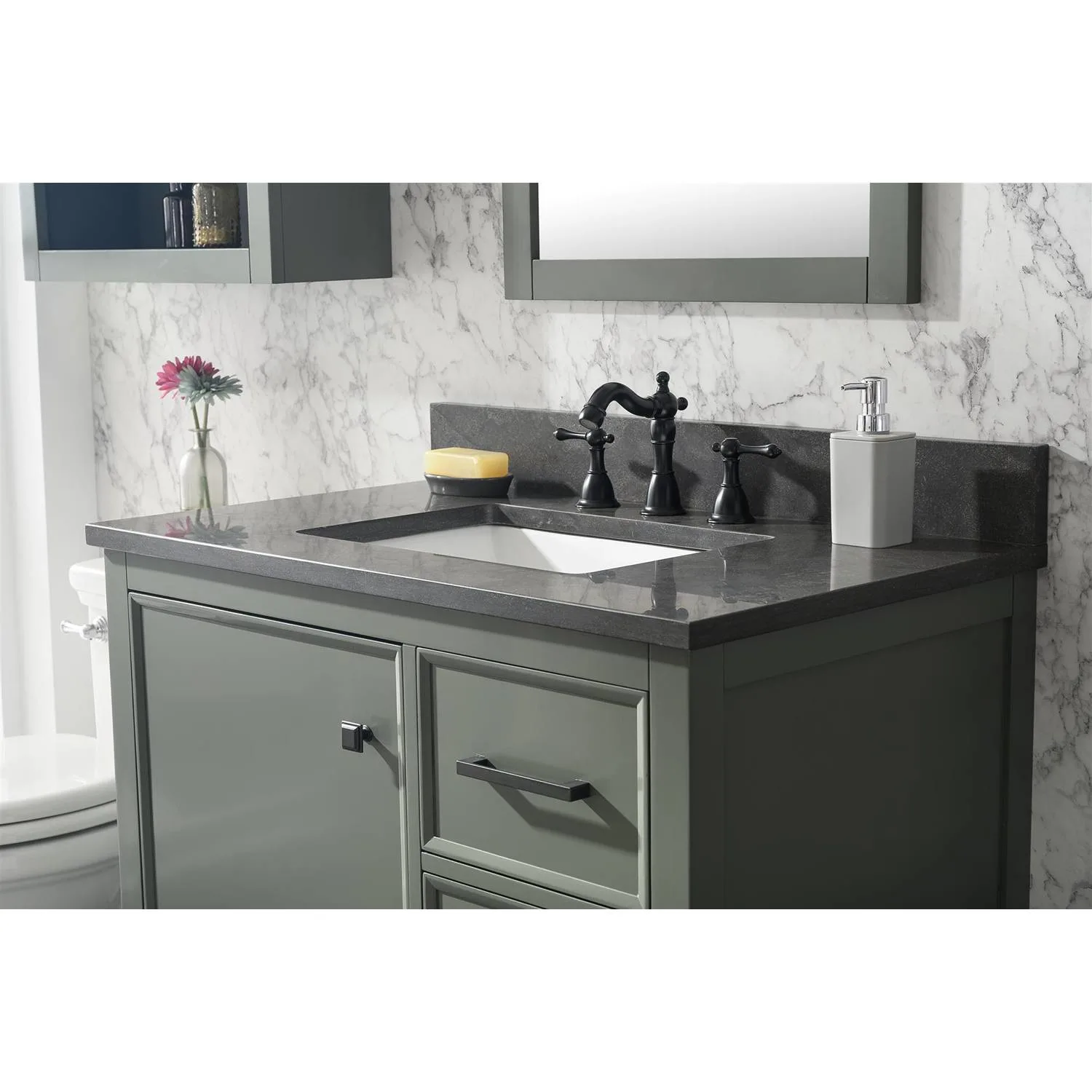 Legion Furniture 36 Inch Blue Lime Stone Top Pewter Green Vanity Cabinet - image 4
