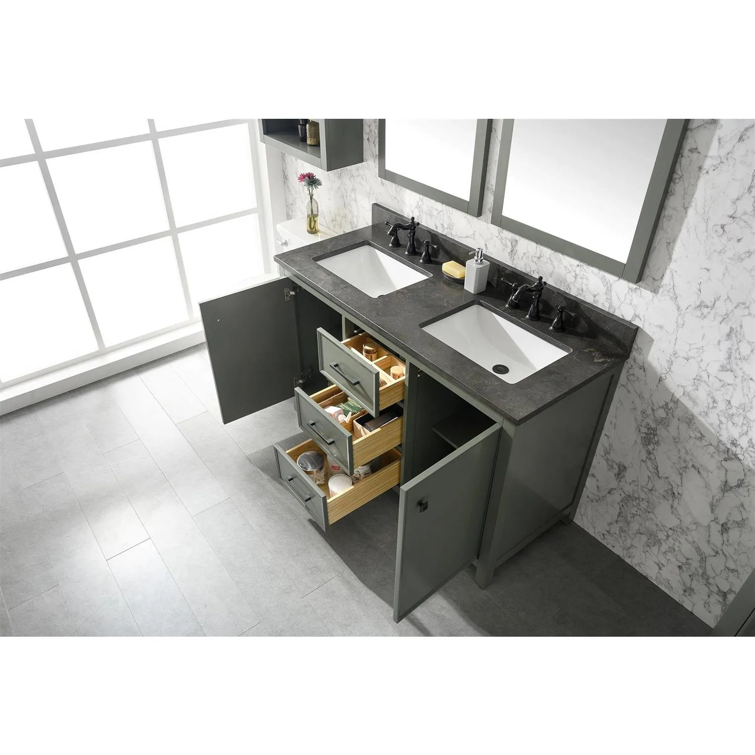 Legion Furniture 54 Inch Blue Lime Stone Top Pewter Green Vanity Cabinet - image 15