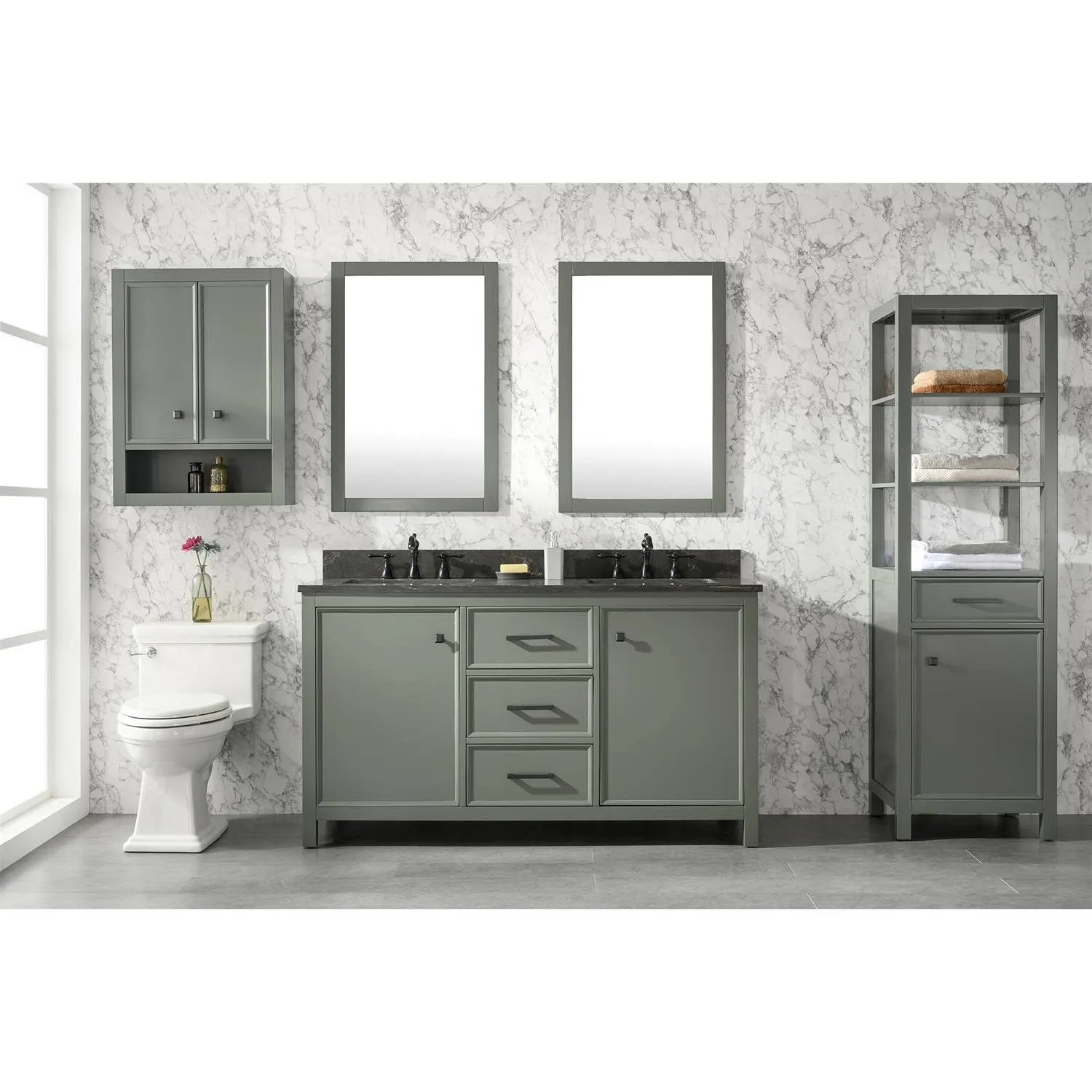 Legion Furniture 60 Inch Blue Lime Stone Top Pewter Green Vanity Cabinet - image 2