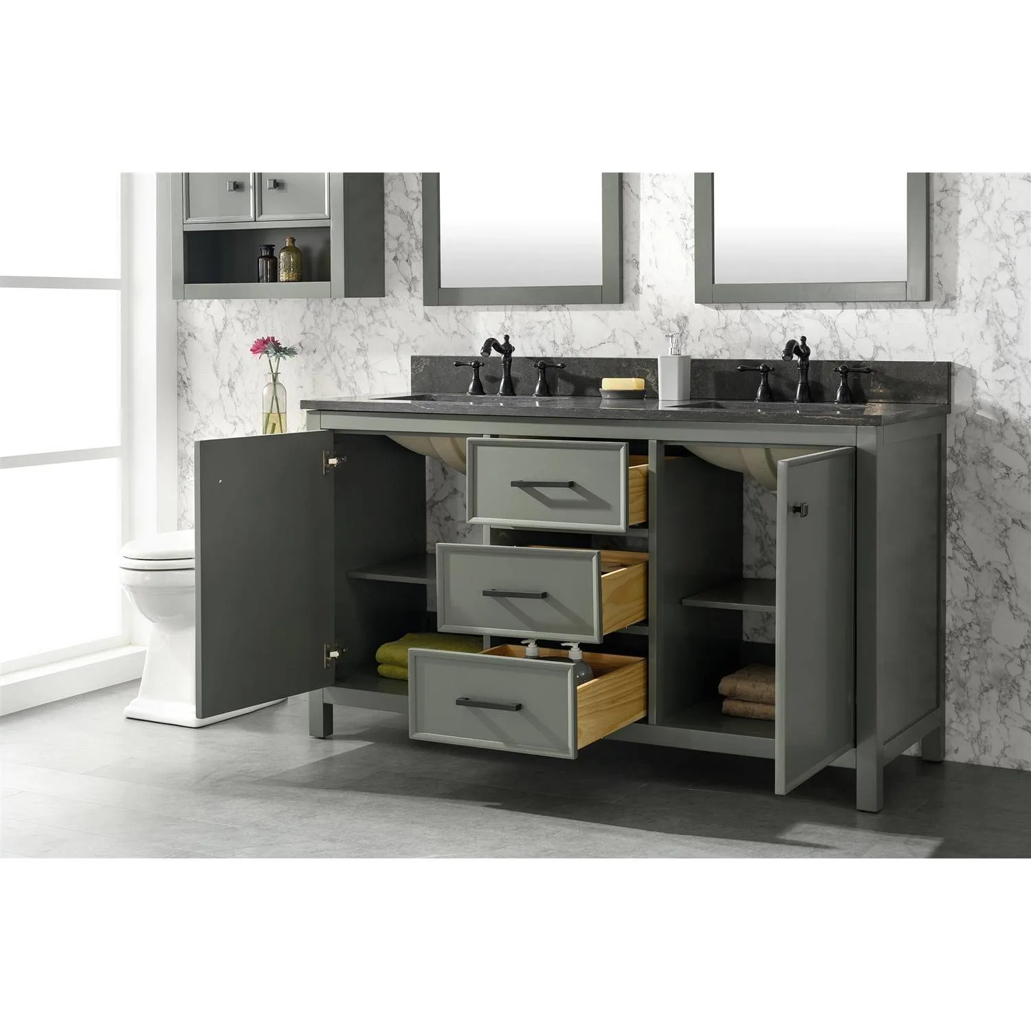 Legion Furniture 60 Inch Blue Lime Stone Top Pewter Green Vanity Cabinet - image 11