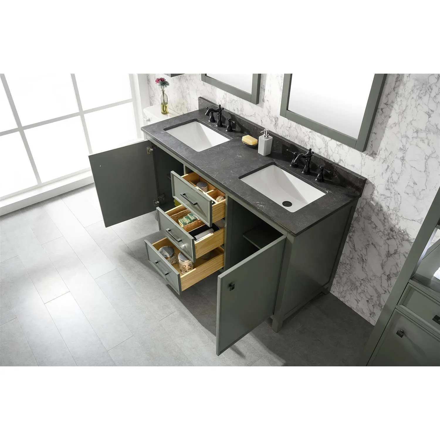 Legion Furniture 60 Inch Blue Lime Stone Top Pewter Green Vanity Cabinet - image 14