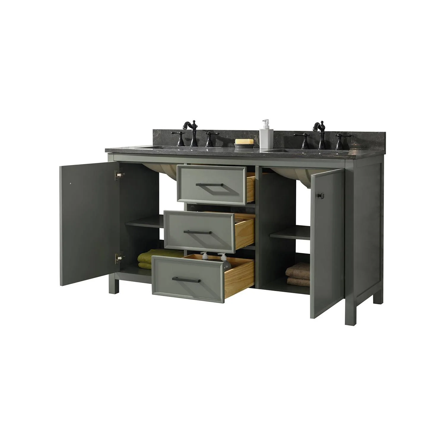 Legion Furniture 60 Inch Blue Lime Stone Top Pewter Green Vanity Cabinet - image 19