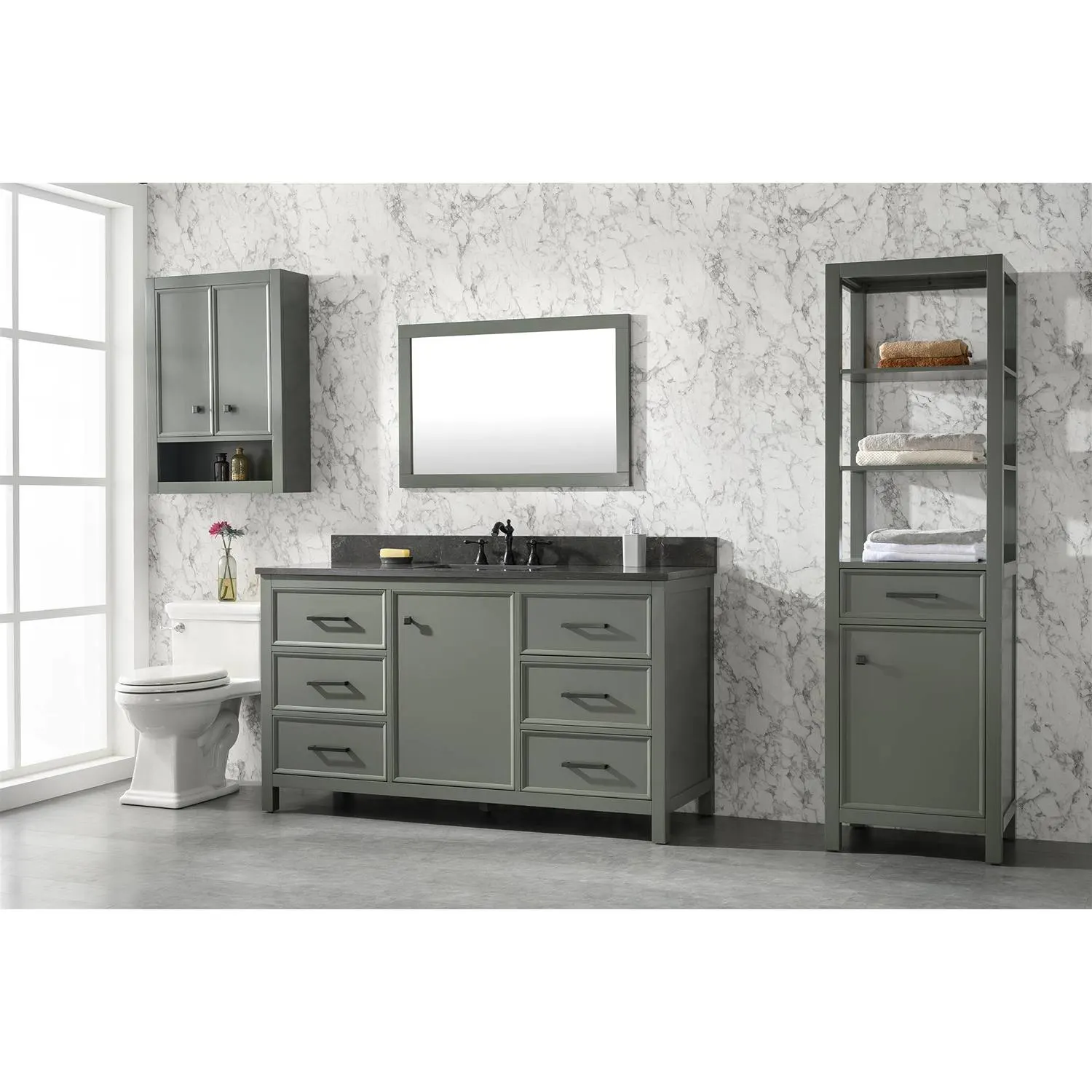 Legion Furniture 60 Inch Blue Lime Stone Top Pewter Green Vanity Cabinet - image 2