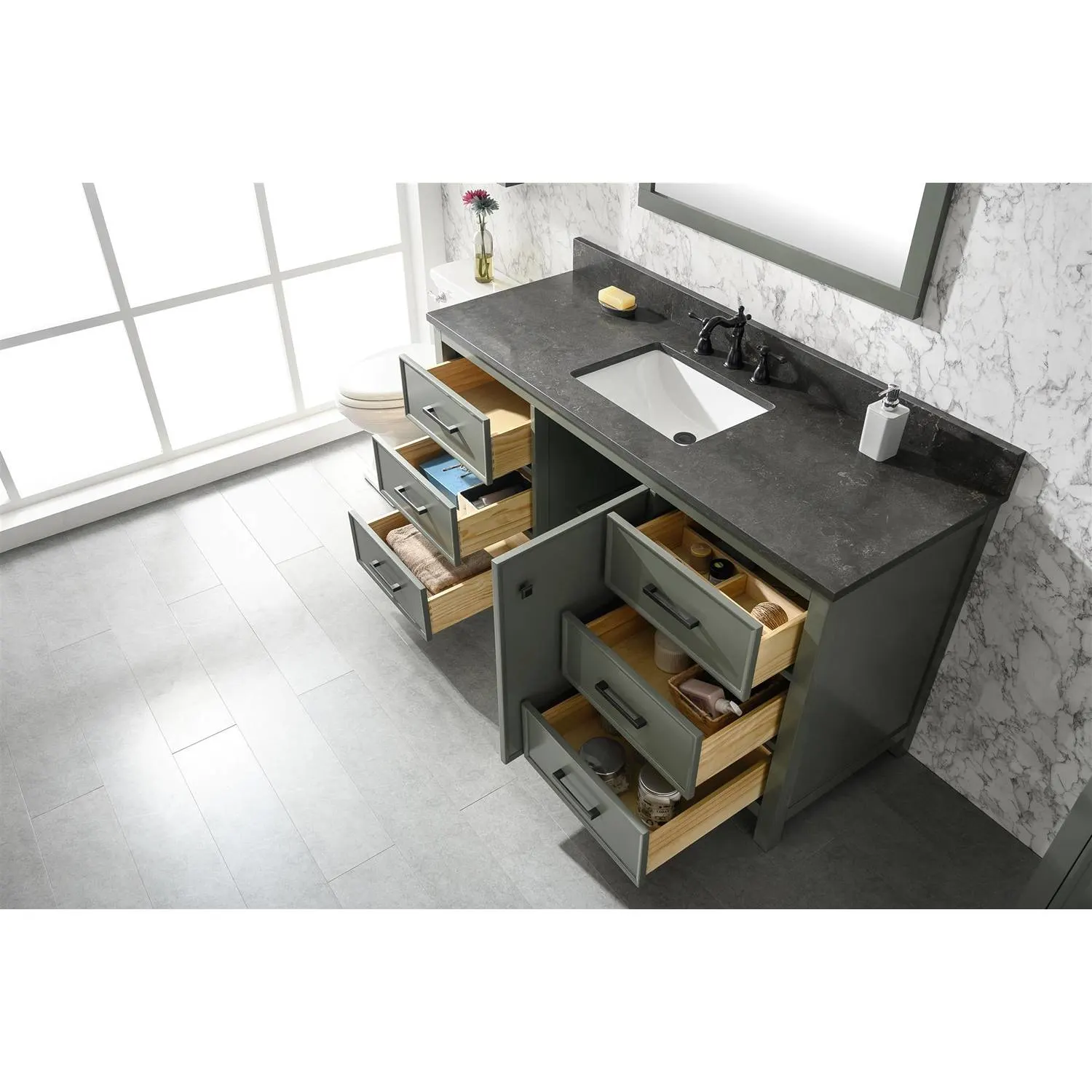 Legion Furniture 60 Inch Blue Lime Stone Top Pewter Green Vanity Cabinet - image 13