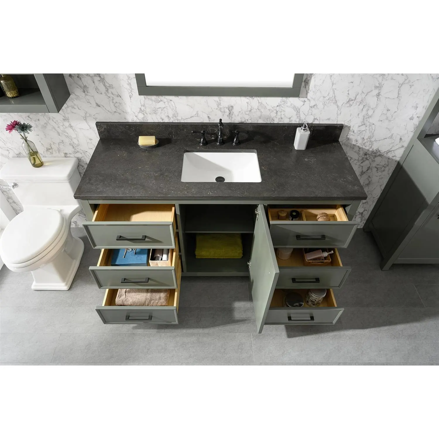 Legion Furniture 60 Inch Blue Lime Stone Top Pewter Green Vanity Cabinet - image 14