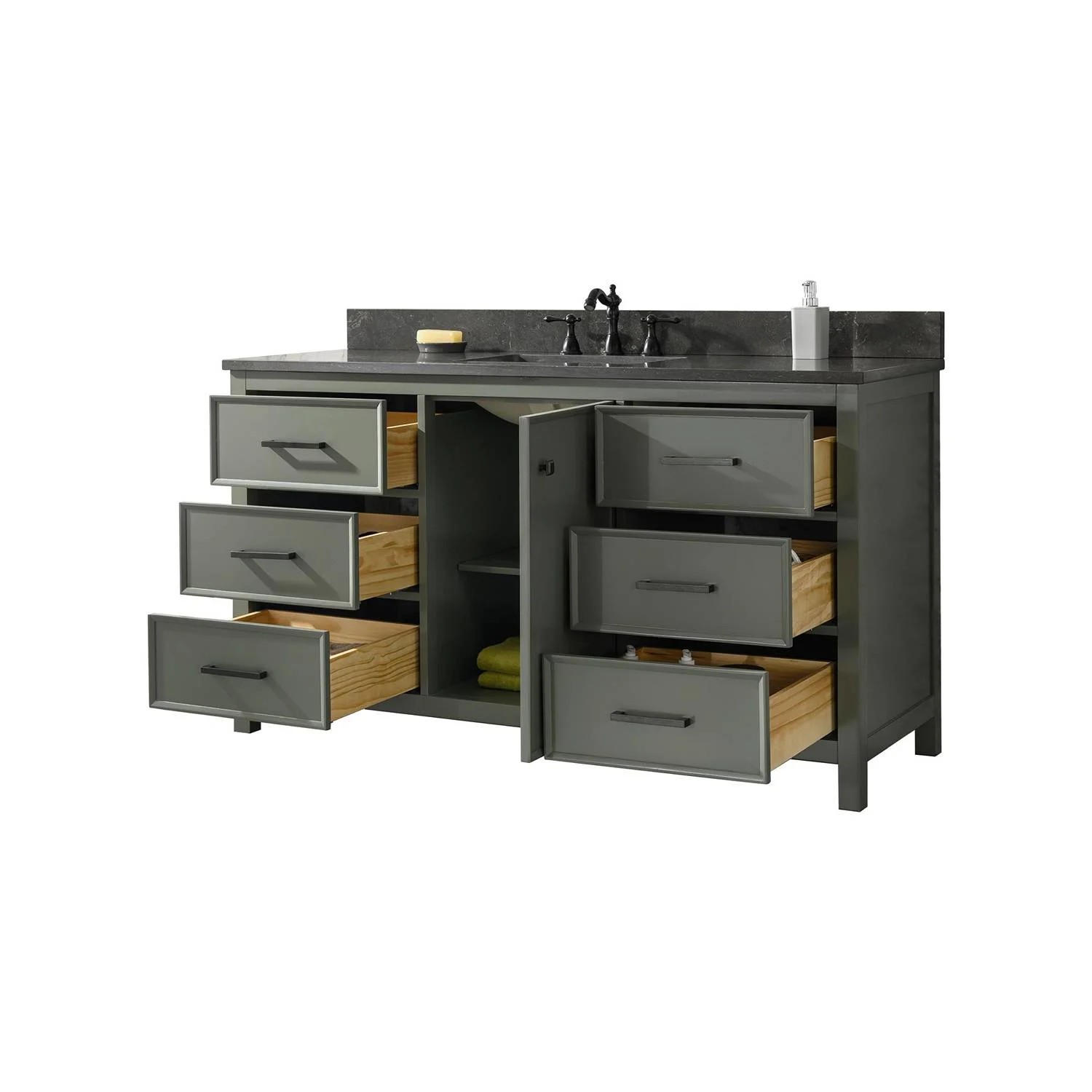 Legion Furniture 60 Inch Blue Lime Stone Top Pewter Green Vanity Cabinet - image 17