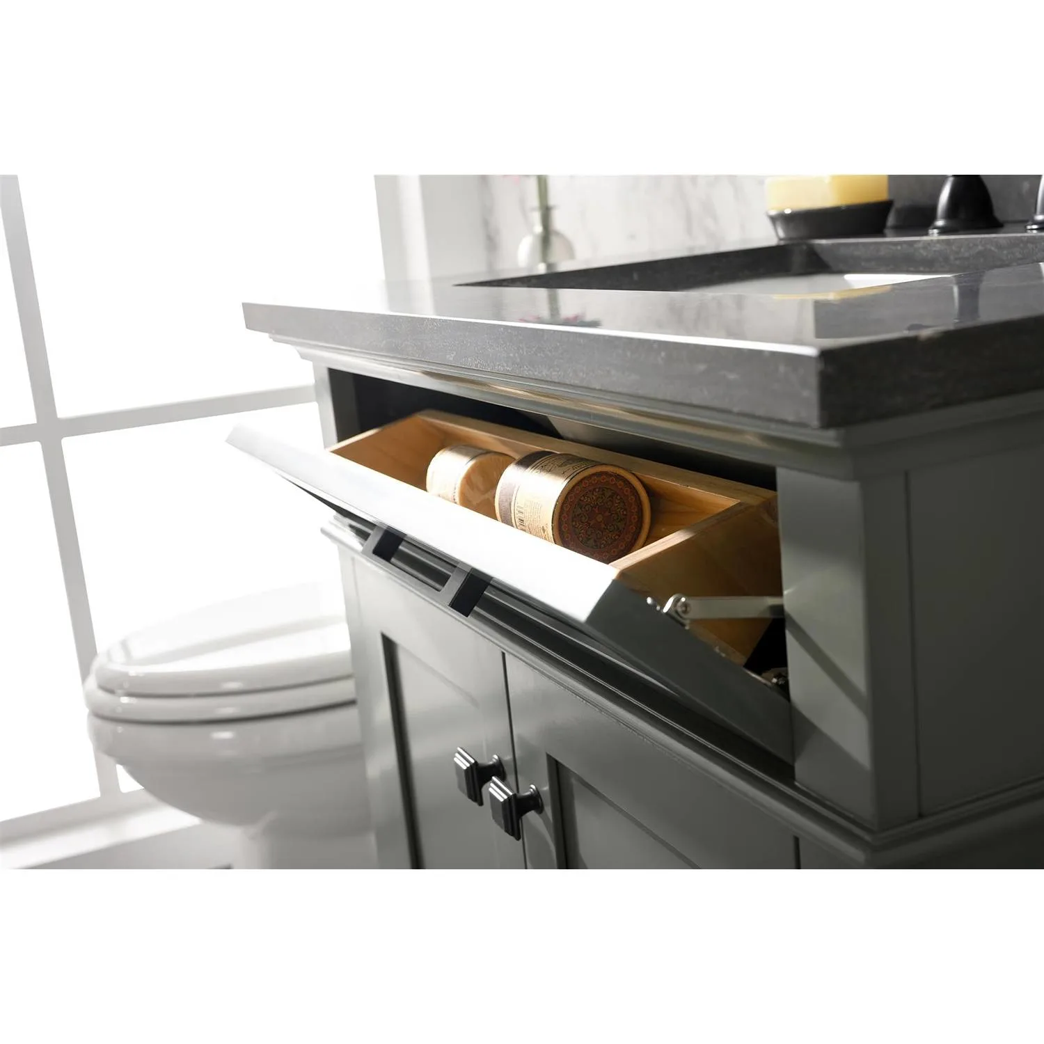 Legion Furniture 30 Inch Blue Lime Stone Top Pewter Green Vanity Cabinet - image 4