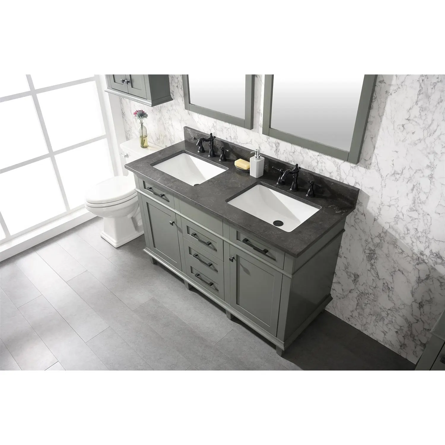 Legion Furniture 54 Inch Blue Lime Stone Top Pewter Green Vanity Cabinet - image 16