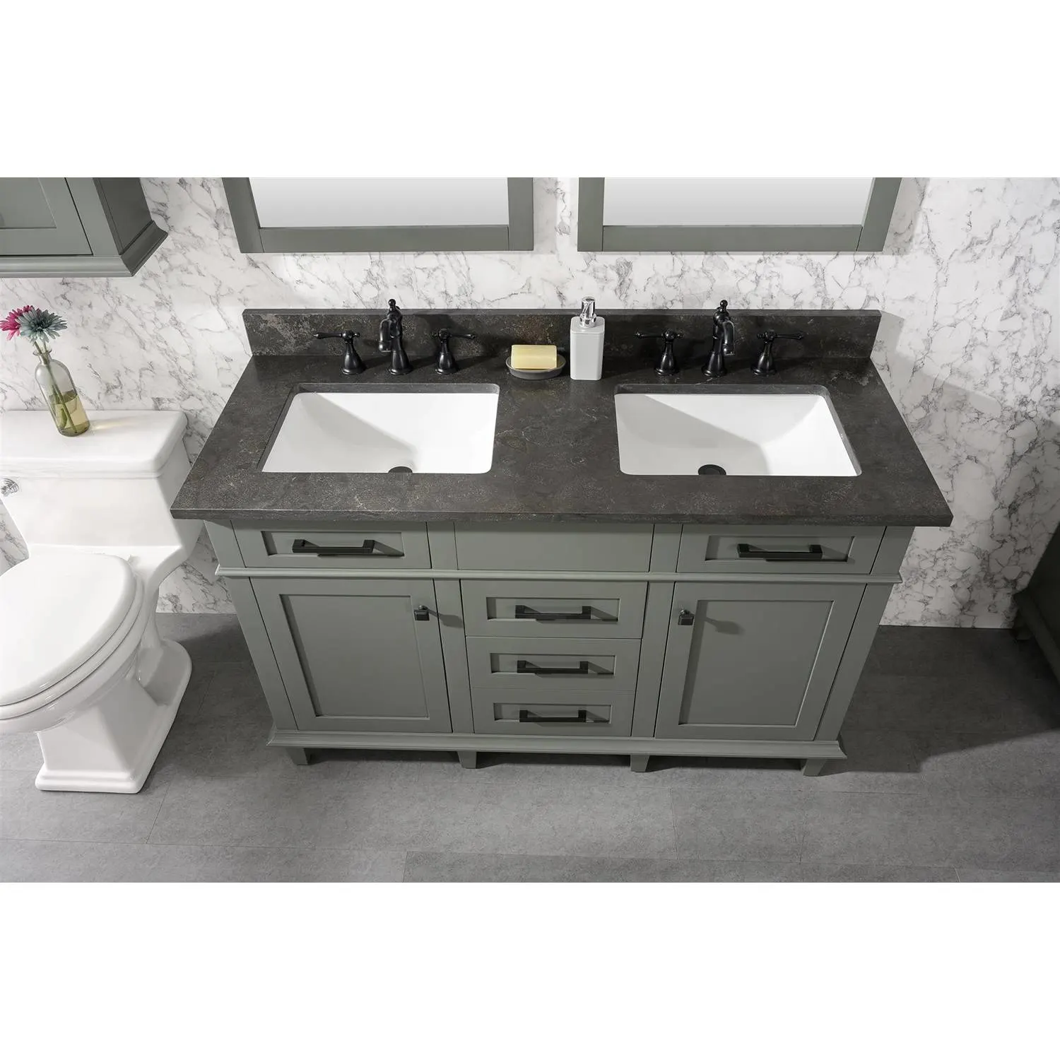 Legion Furniture 54 Inch Blue Lime Stone Top Pewter Green Vanity Cabinet - image 17