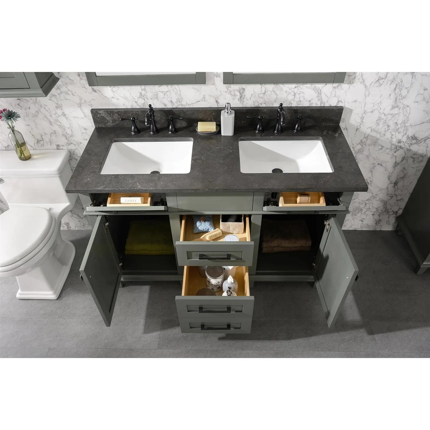 Legion Furniture 54 Inch Blue Lime Stone Top Pewter Green Vanity Cabinet - image 18