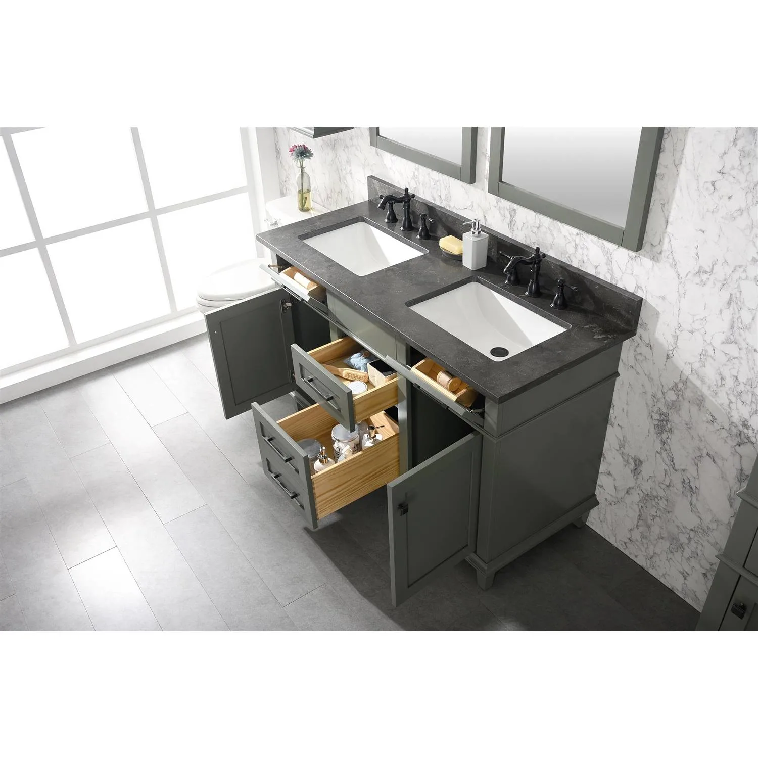 Legion Furniture 54 Inch Blue Lime Stone Top Pewter Green Vanity Cabinet - image 19