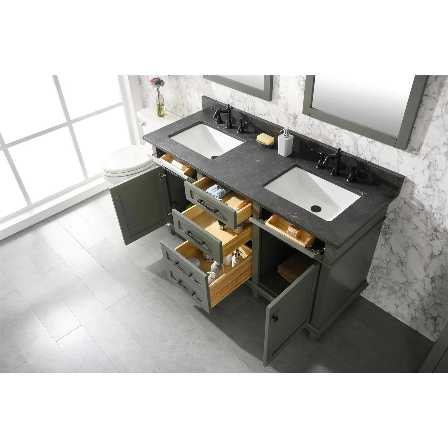 Legion Furniture 60 Inch Blue Lime Stone Top Pewter Green Vanity Cabinet - image 11