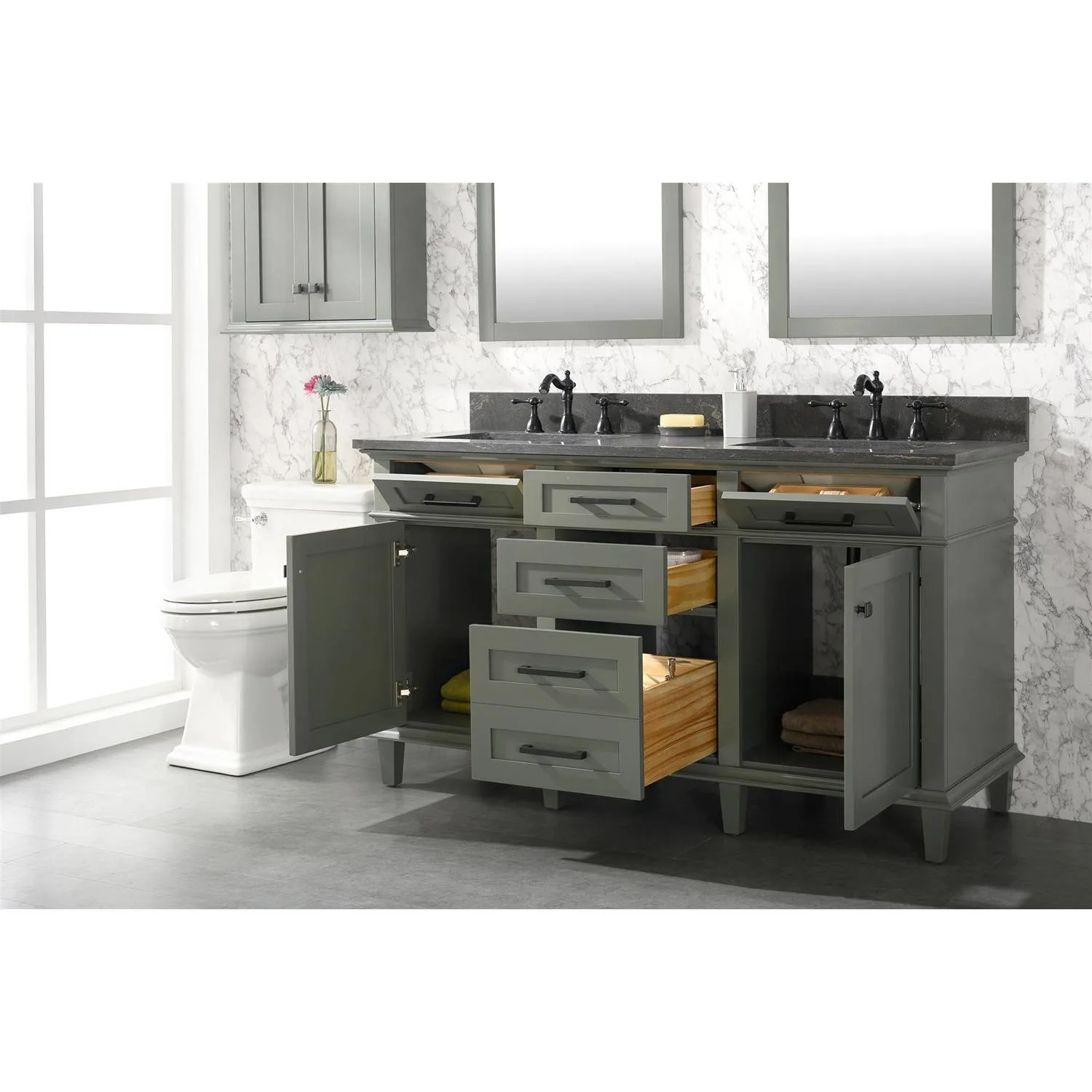 Legion Furniture 60 Inch Blue Lime Stone Top Pewter Green Vanity Cabinet - image 12