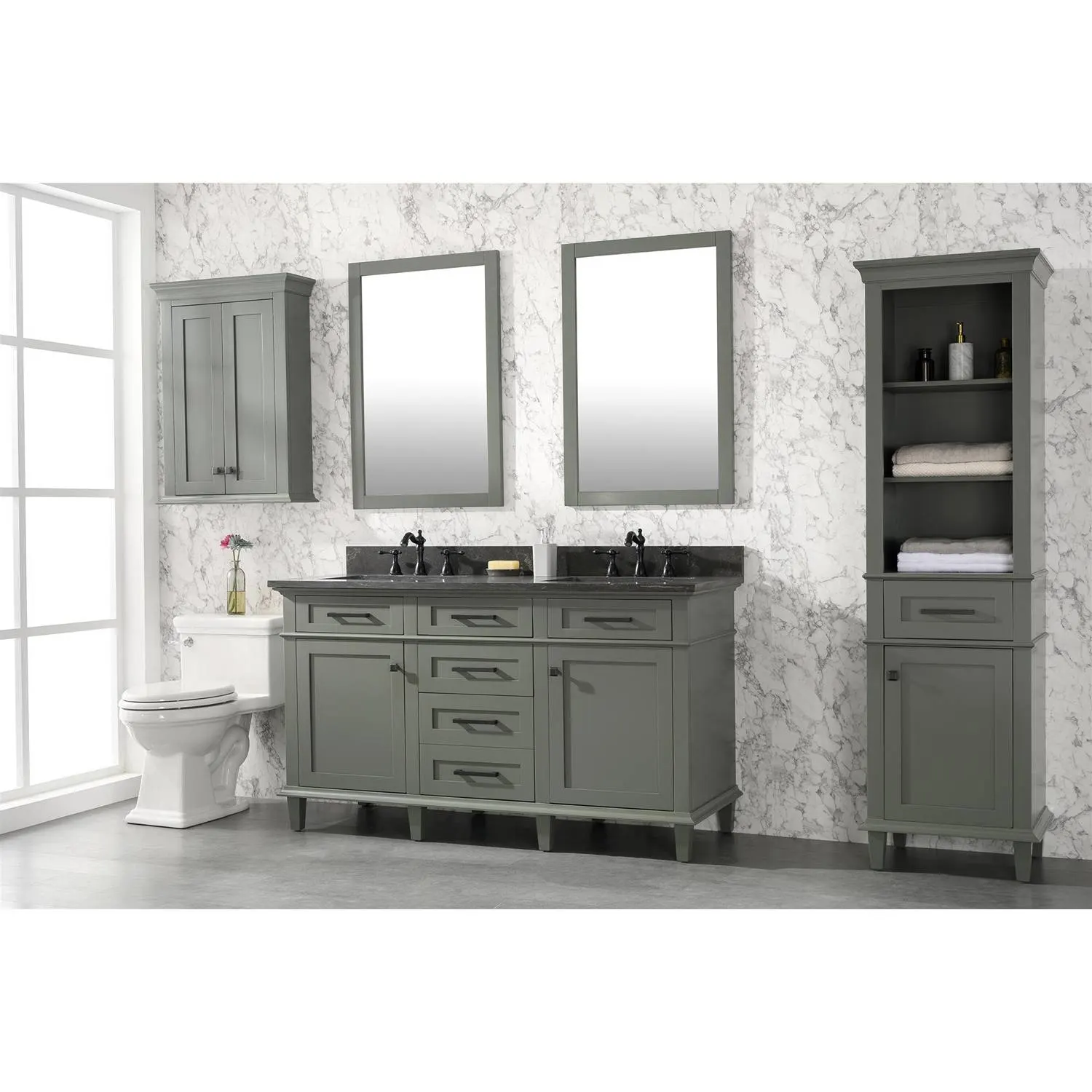 Legion Furniture 60 Inch Blue Lime Stone Top Pewter Green Vanity Cabinet - image 3