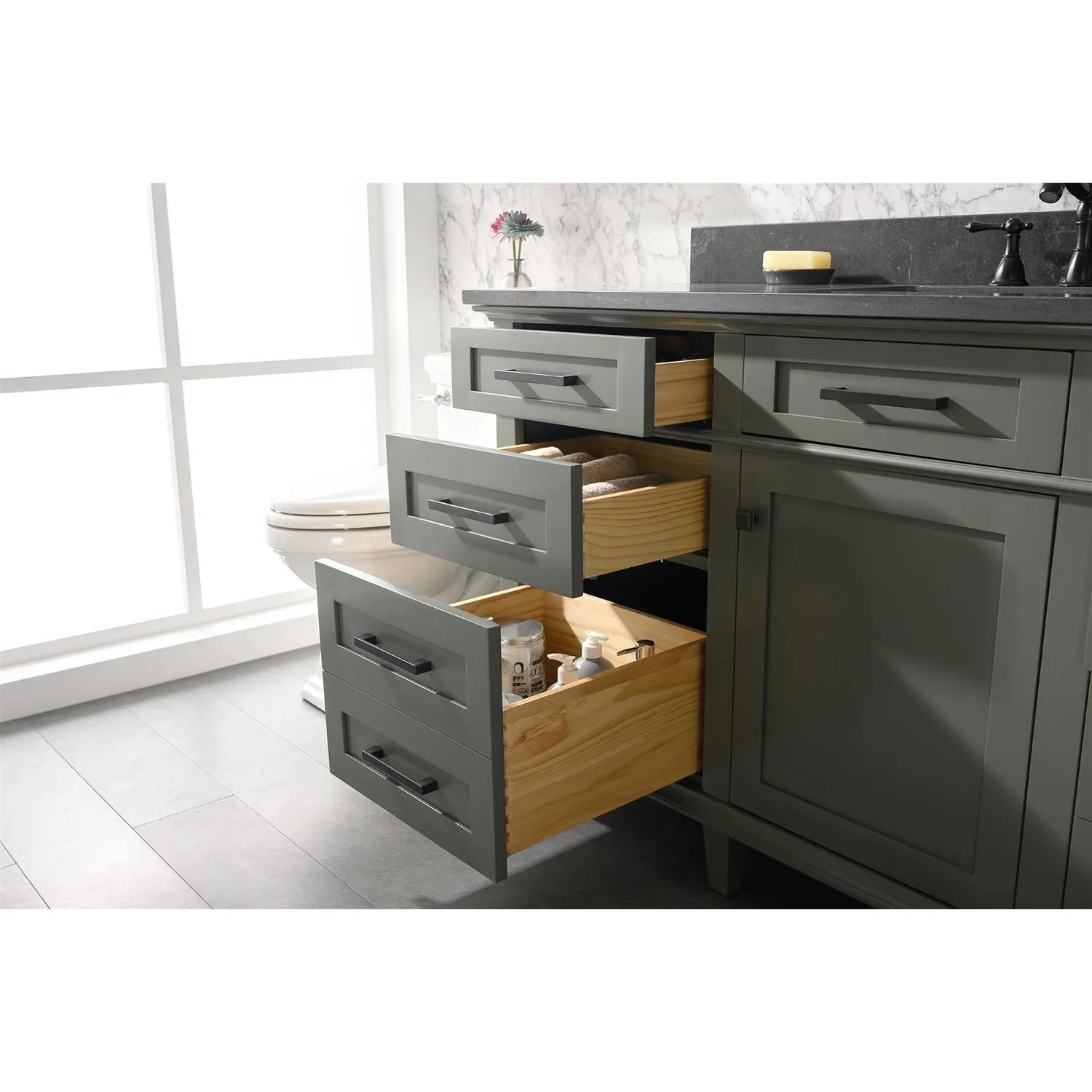 Legion Furniture 60 Inch Blue Lime Stone Top Pewter Green Vanity Cabinet - image 11