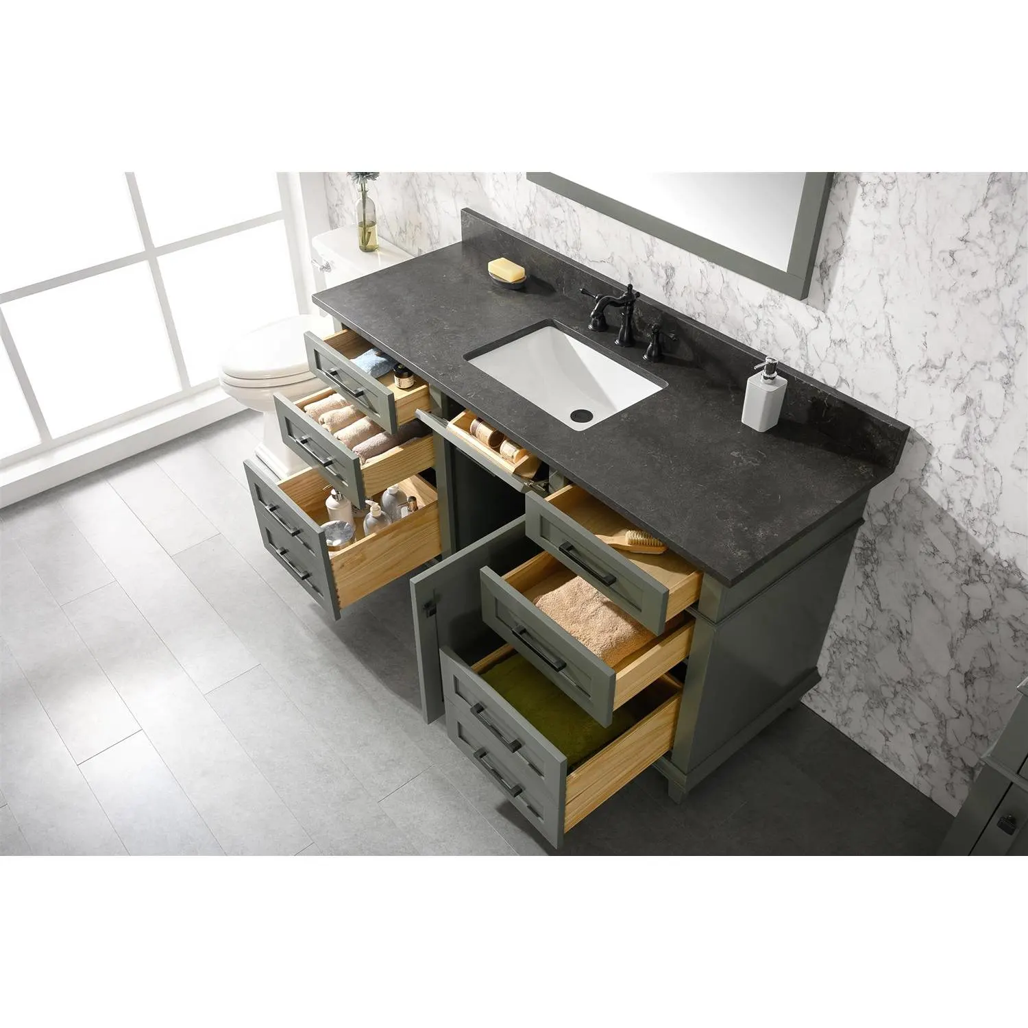 Legion Furniture 60 Inch Blue Lime Stone Top Pewter Green Vanity Cabinet - image 14