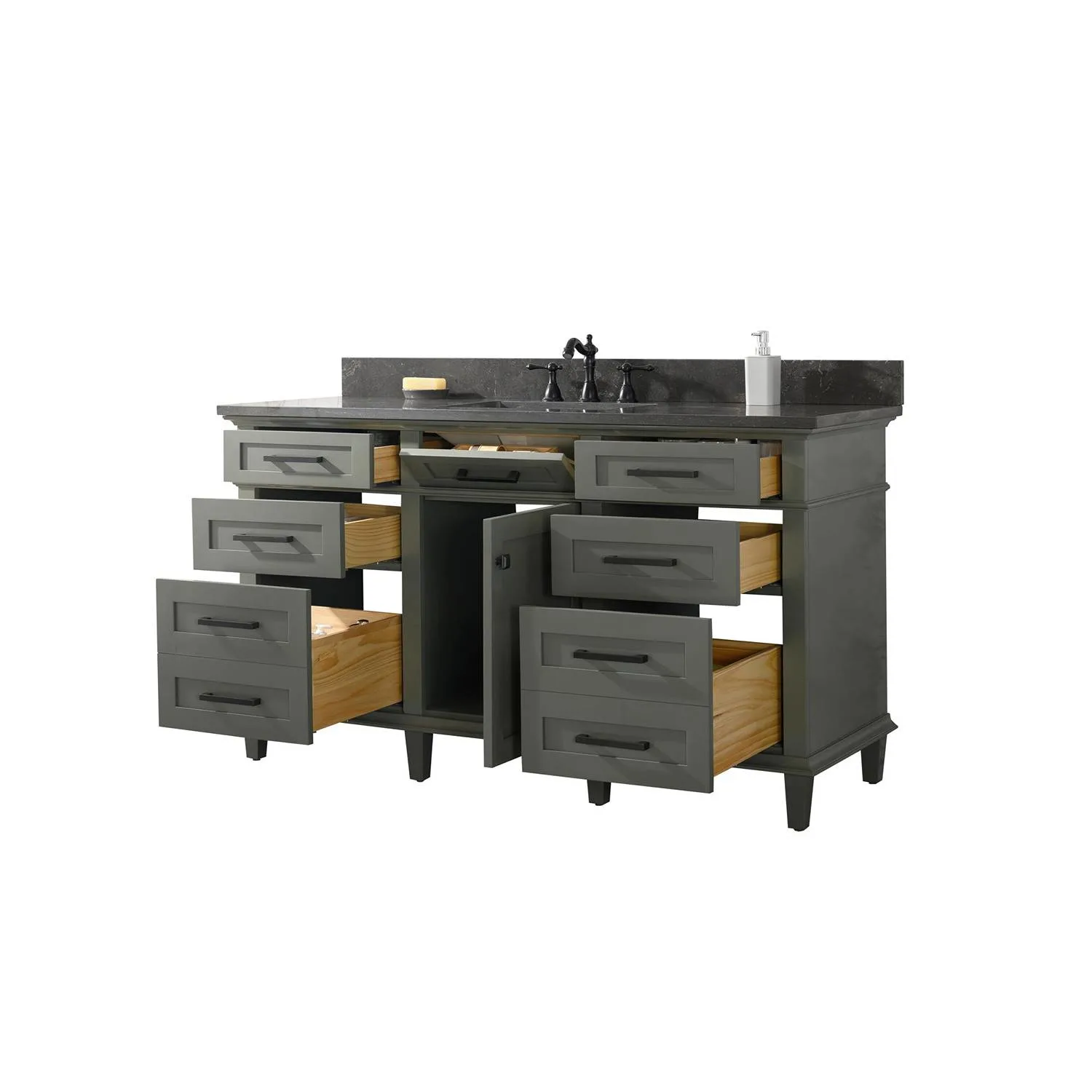 Legion Furniture 60 Inch Blue Lime Stone Top Pewter Green Vanity Cabinet - image 21