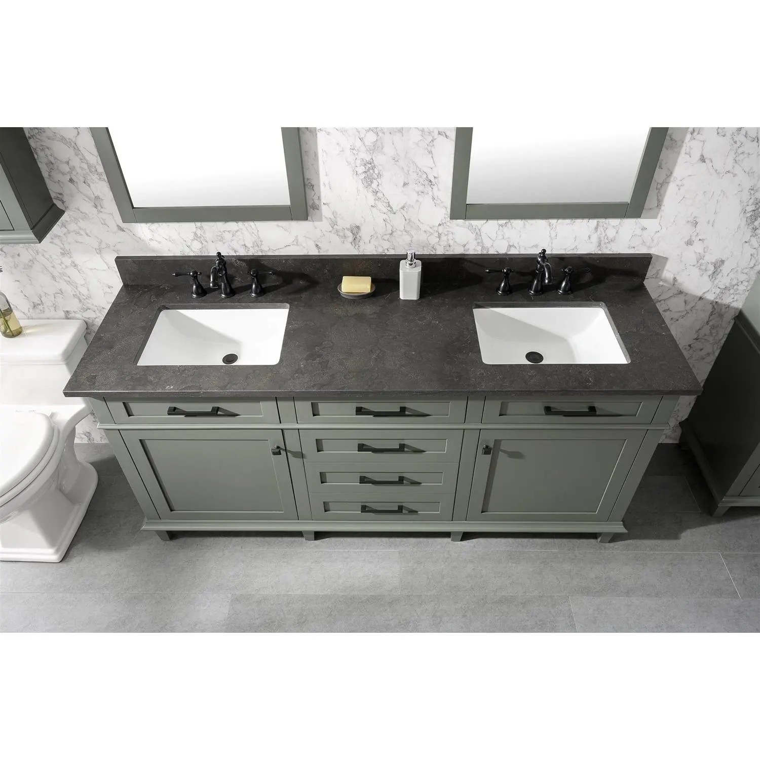Legion Furniture 72 Inch Blue Lime Stone Top Pewter Green Vanity Cabinet - image 14