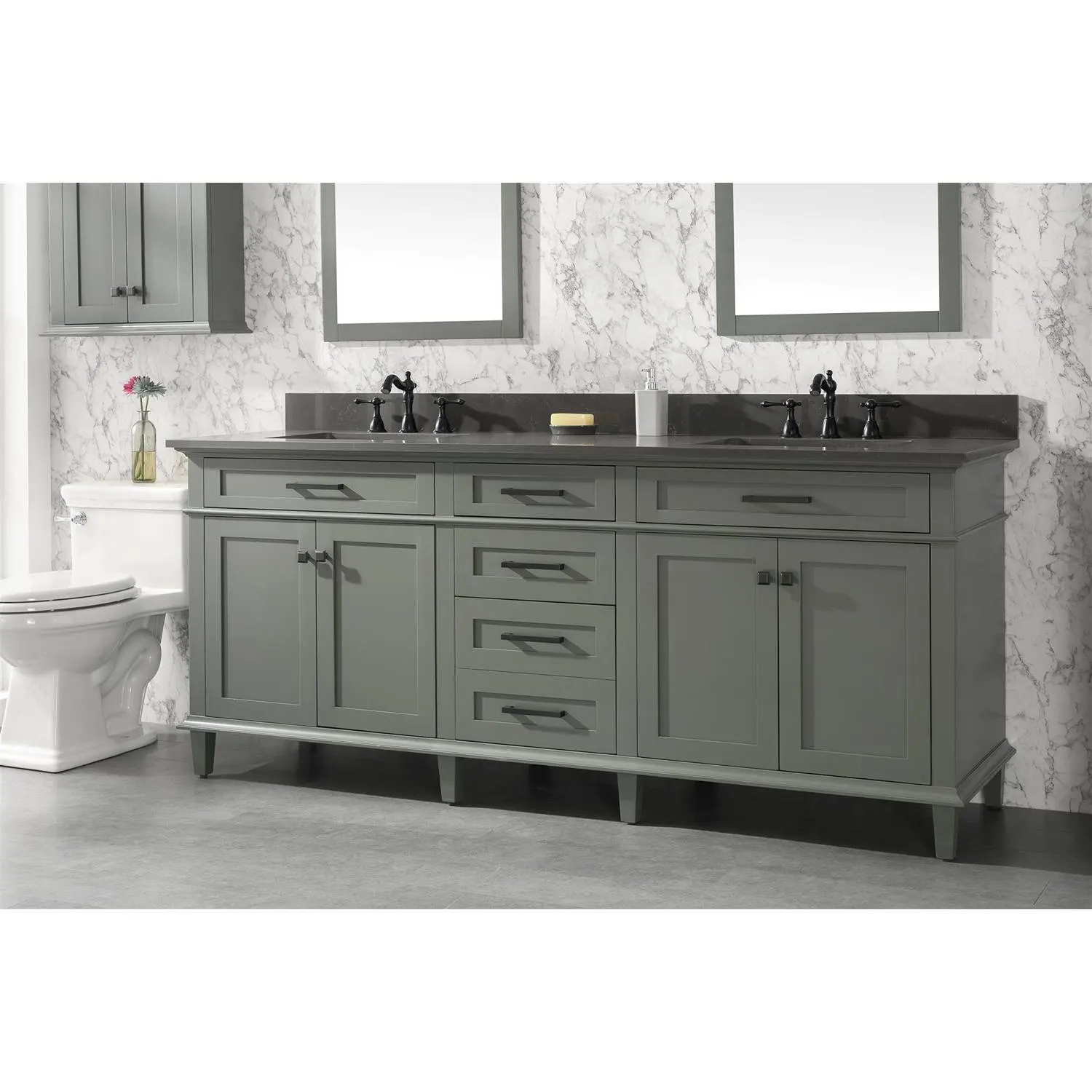 Legion Furniture 80 Inch Blue Lime Stone Top Pewter Green Vanity Cabinet - image 14