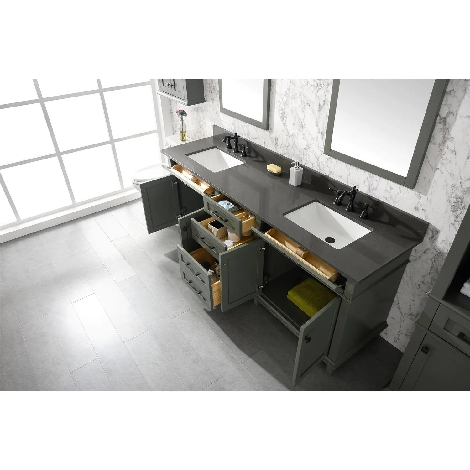 Legion Furniture 80 Inch Blue Lime Stone Top Pewter Green Vanity Cabinet - image 16