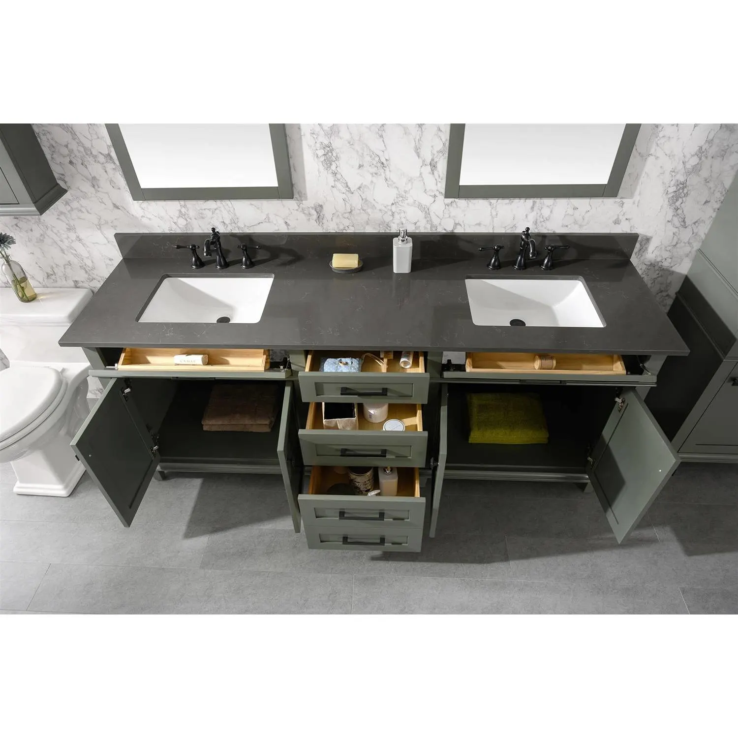 Legion Furniture 80 Inch Blue Lime Stone Top Pewter Green Vanity Cabinet - image 17