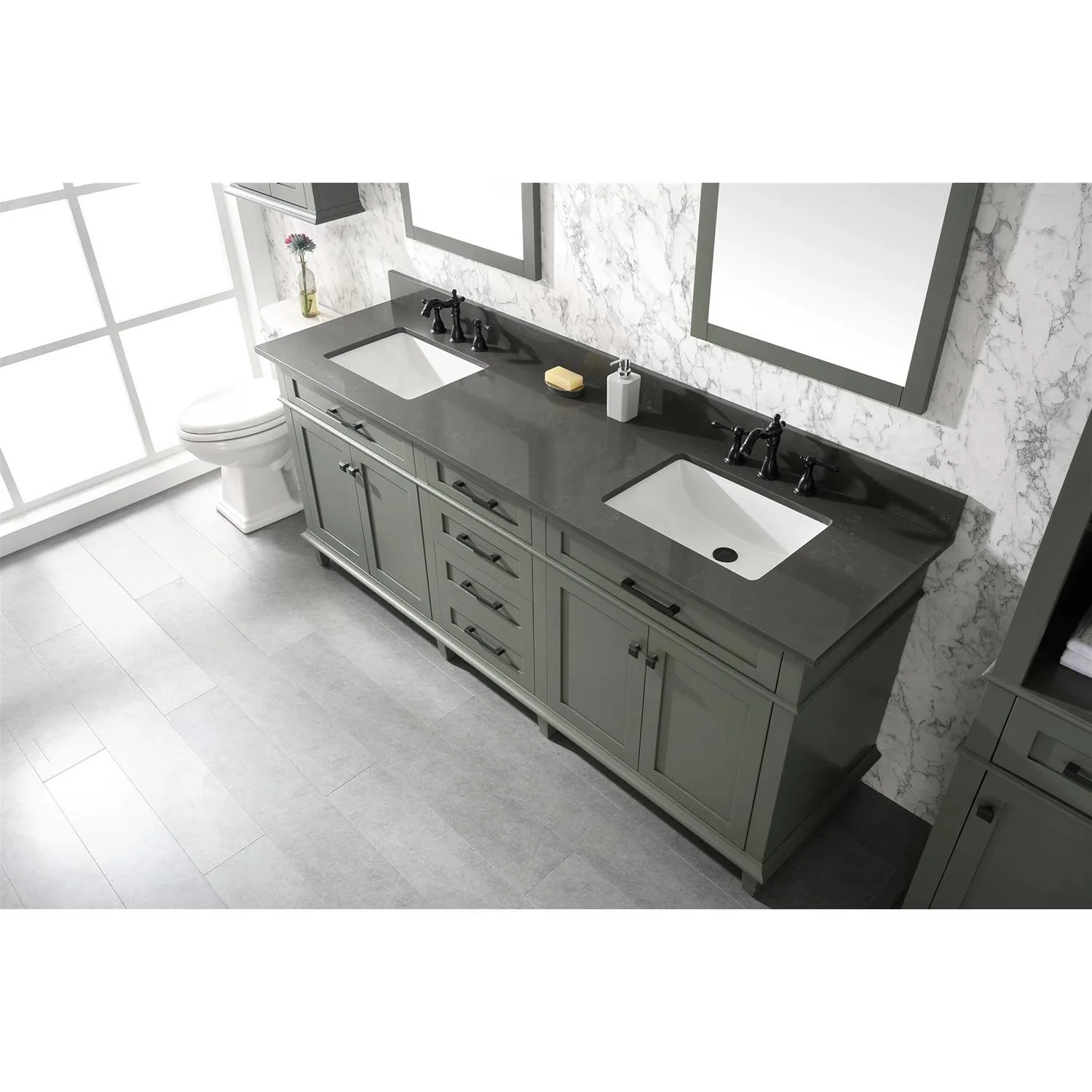 Legion Furniture 80 Inch Blue Lime Stone Top Pewter Green Vanity Cabinet - image 18