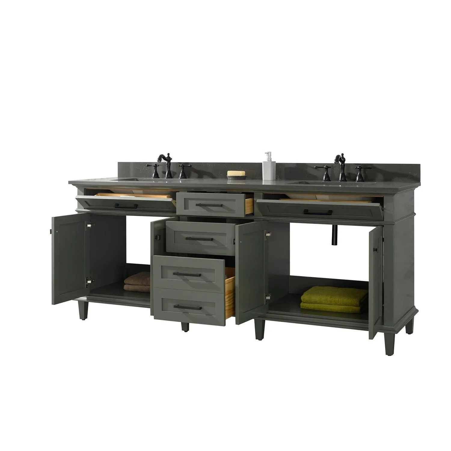 Legion Furniture 80 Inch Blue Lime Stone Top Pewter Green Vanity Cabinet - image 20