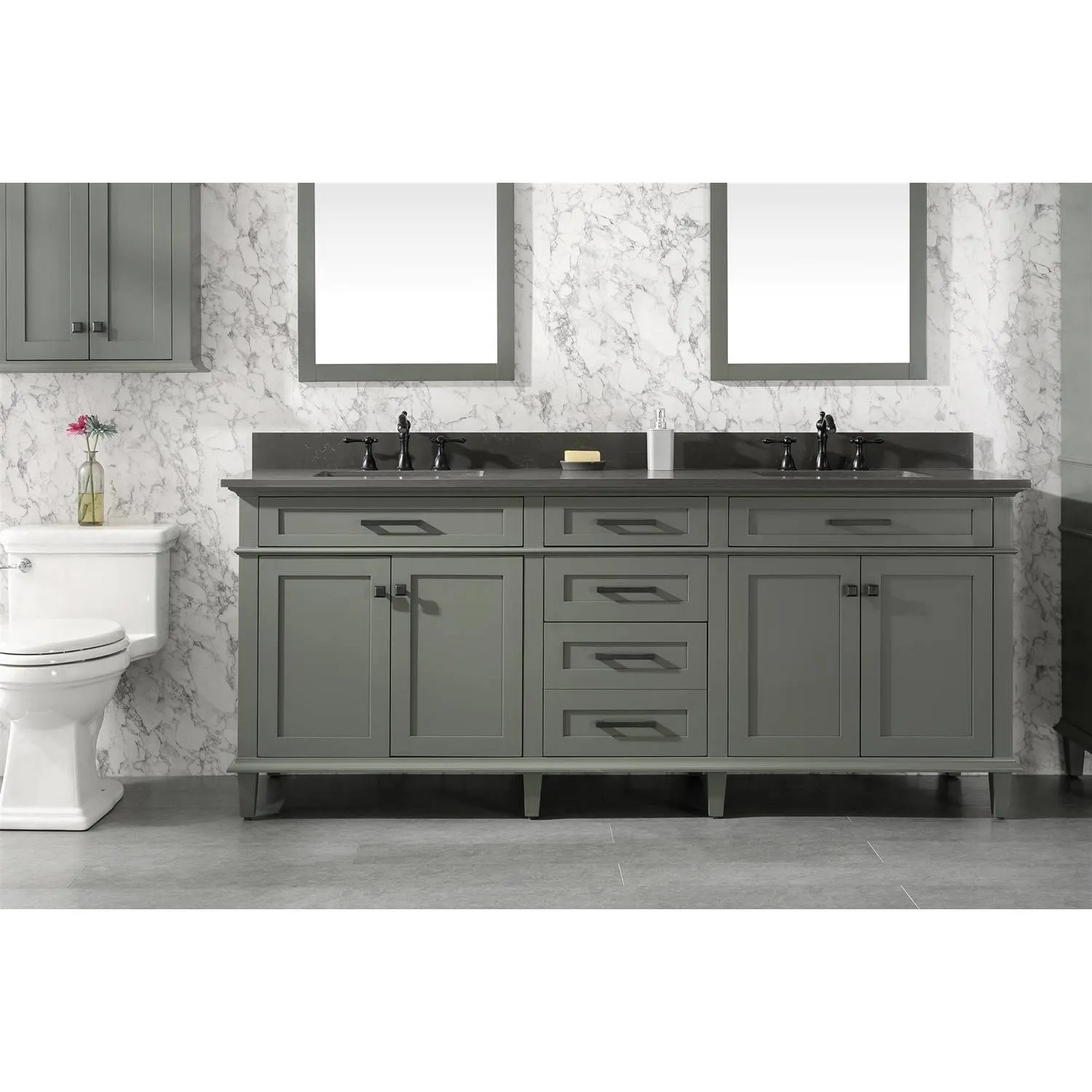 Legion Furniture 80 Inch Blue Lime Stone Top Pewter Green Vanity Cabinet - image 3