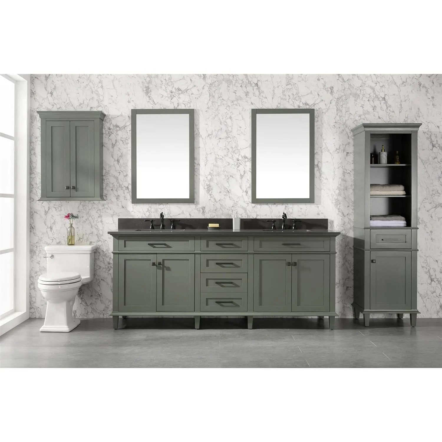 Legion Furniture 80 Inch Blue Lime Stone Top Pewter Green Vanity Cabinet - image 24