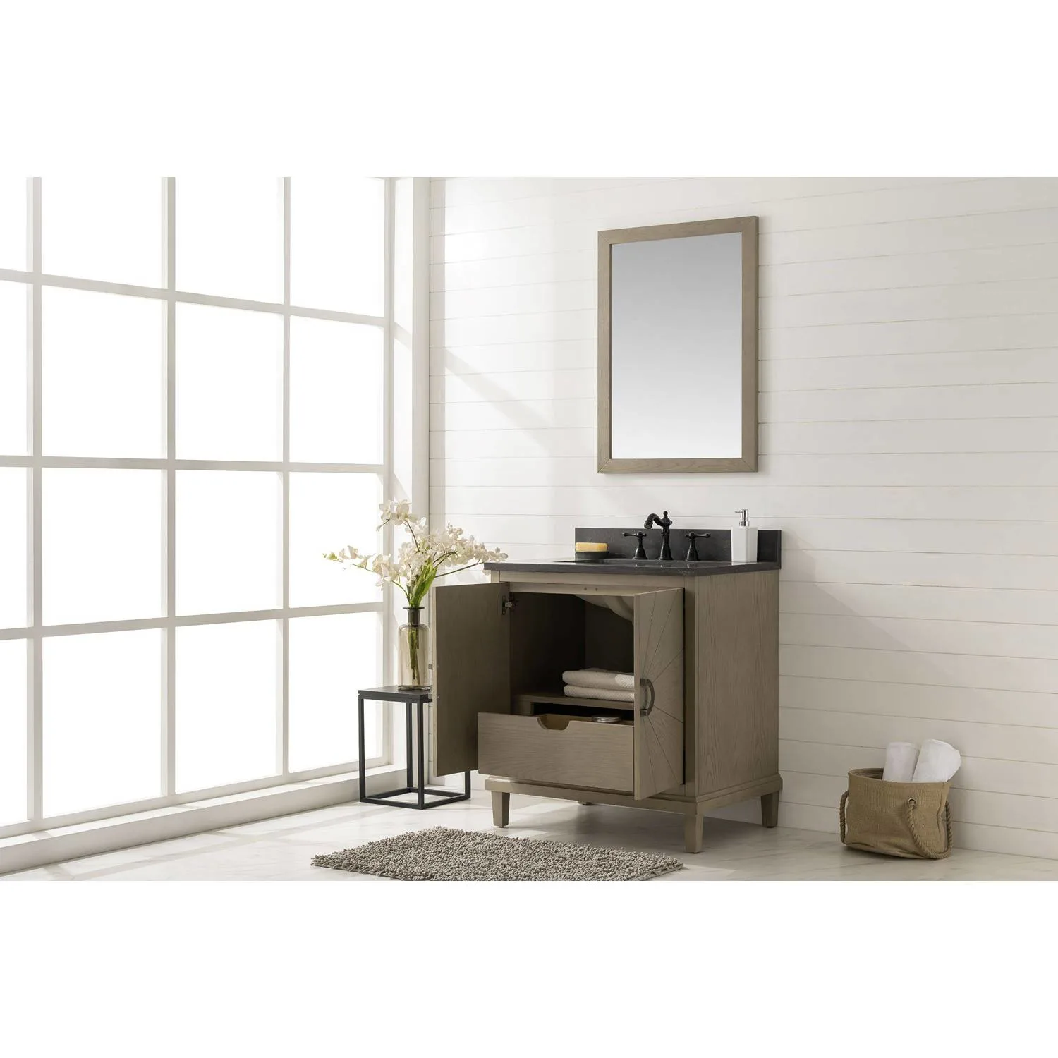 Legion Furniture 30 Inch Blue Limestone Top Ceramic Sink Vanity Cabinet - image 6