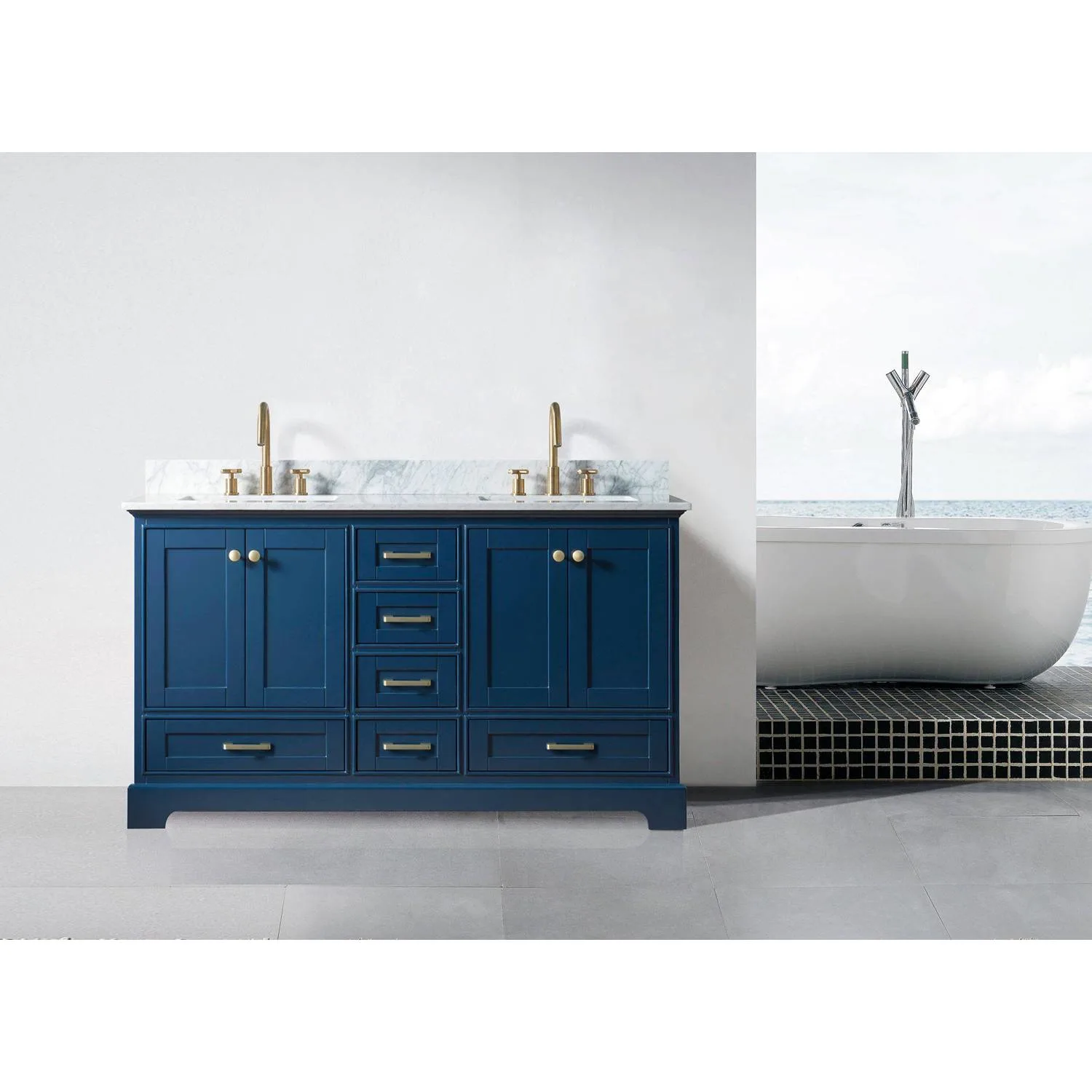 Legion Furniture 60 Inch Carrara White Top Square Basin Vanity Cabinet - image 2