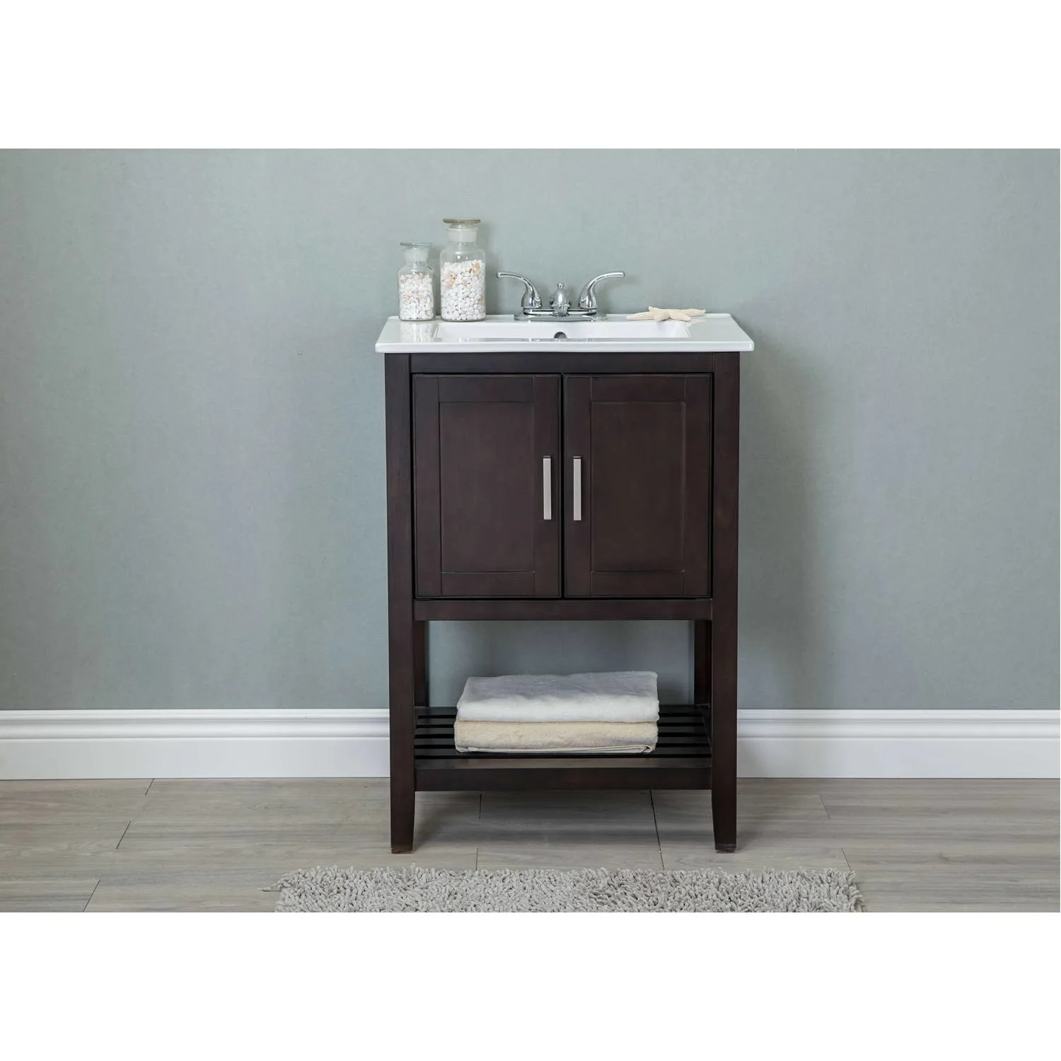 Legion Furniture 24 Inch White Ceramic Top and Sink Vanity Cabinet