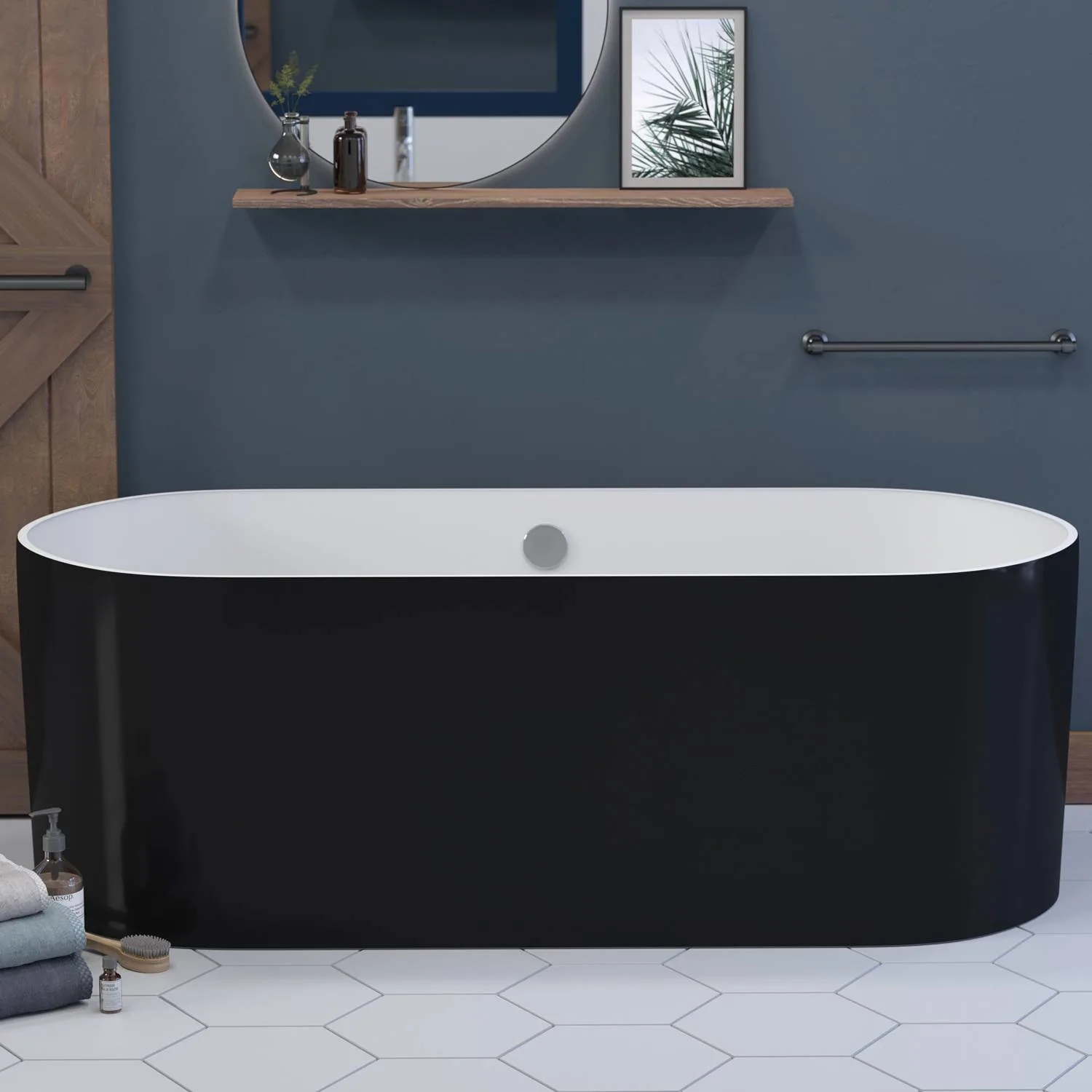 Cambridge Plumbing 71 Inch Black and White Soaking Engineered Stone Bathtub