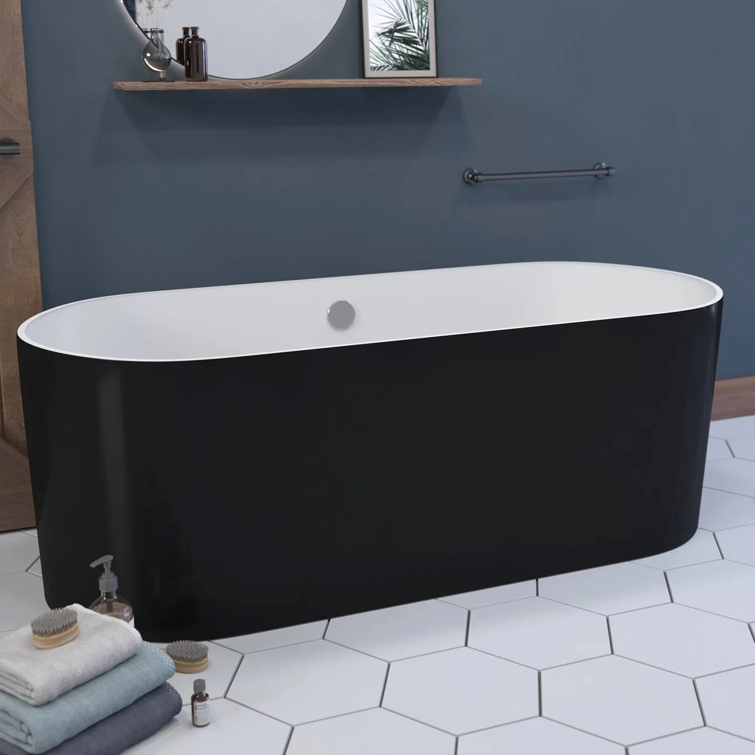 Cambridge Plumbing 71 Inch Black and White Soaking Engineered Stone Bathtub - image 2