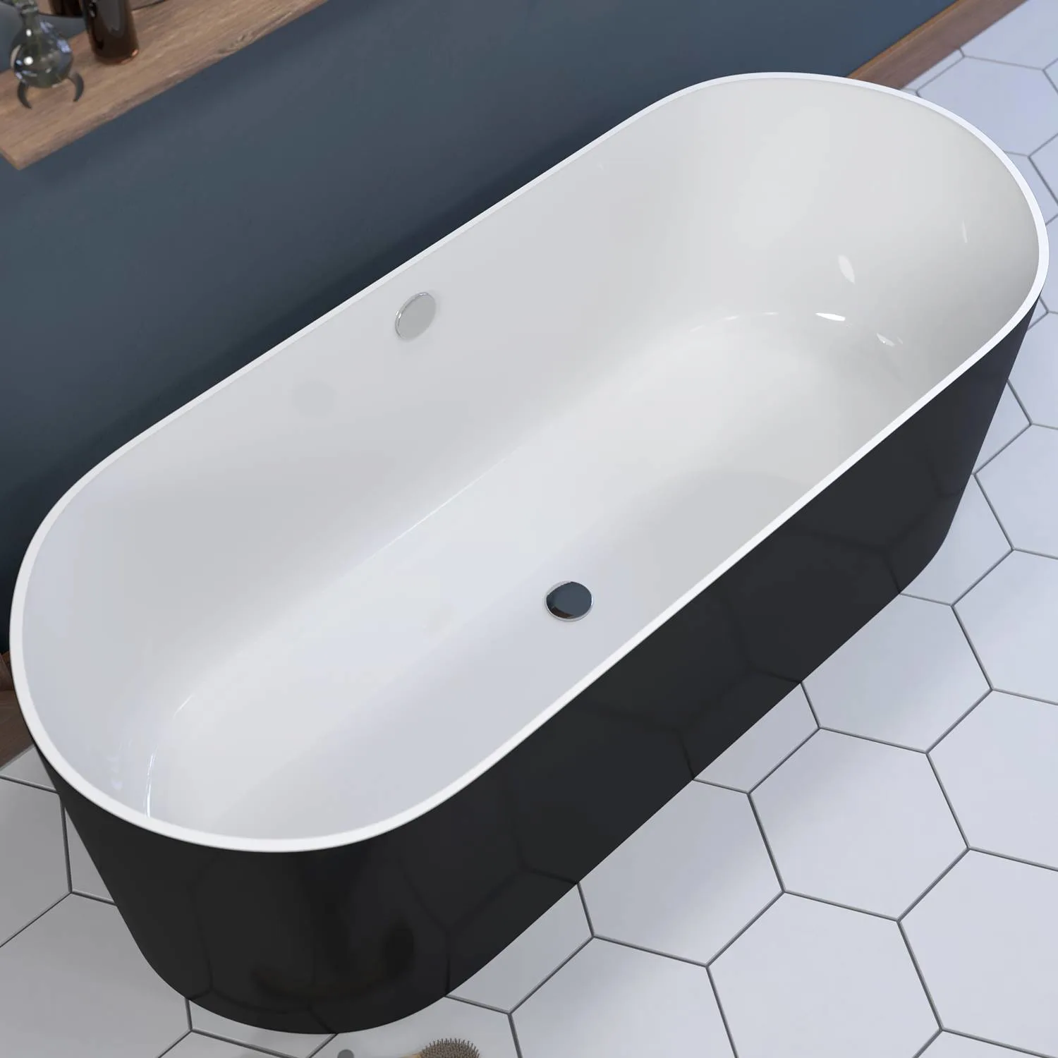 Cambridge Plumbing 71 Inch Black and White Soaking Engineered Stone Bathtub - image 3