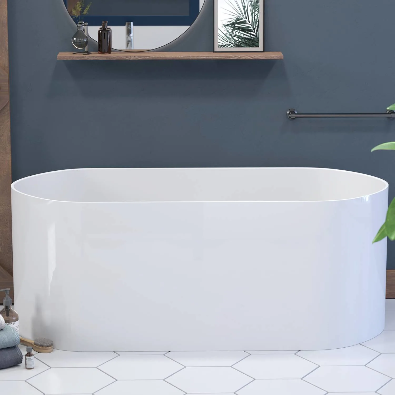 Cambridge Plumbing 71 Inch Soaking Pedestal Engineered Stone Bathtub